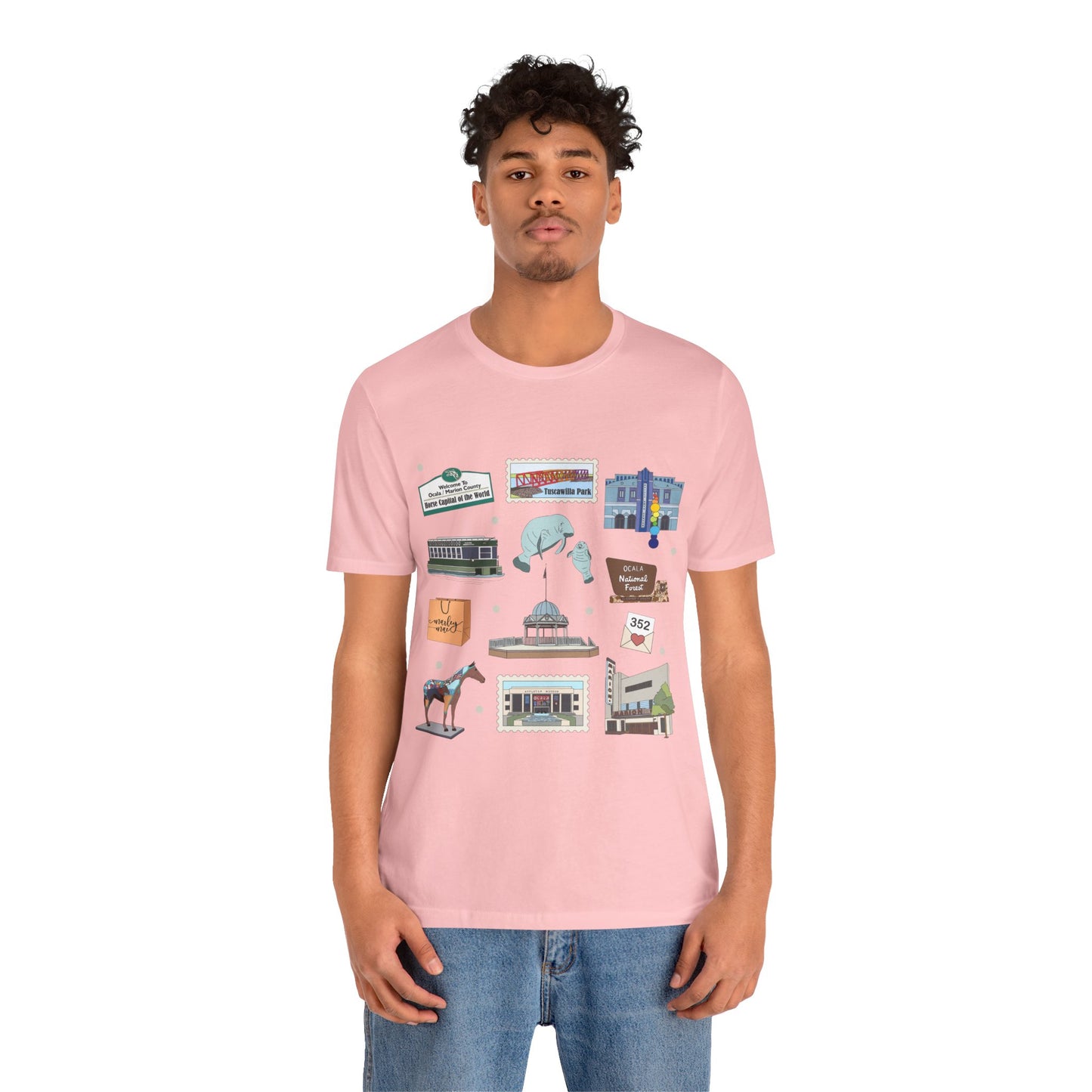 Unisex Jersey Short Sleeve Tee with Ocala, Florida FL landmarks print