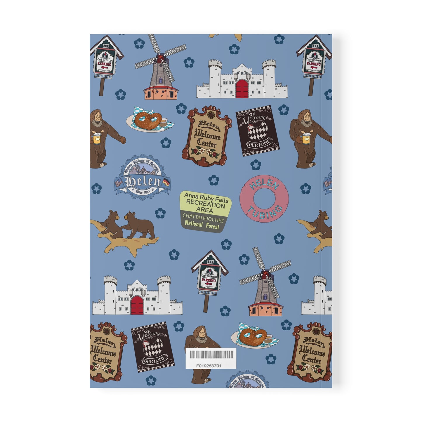 Paperback notebook with Helen, Georgia GA landmarks in blue 150 lined pages