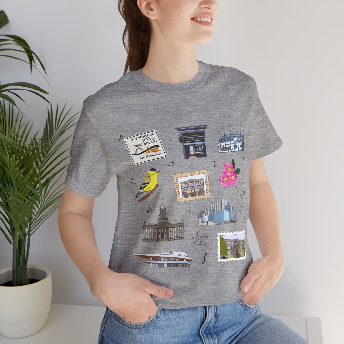 Unisex Jersey Short Sleeve Tee with Iowa City, Iowa IA landmarks print