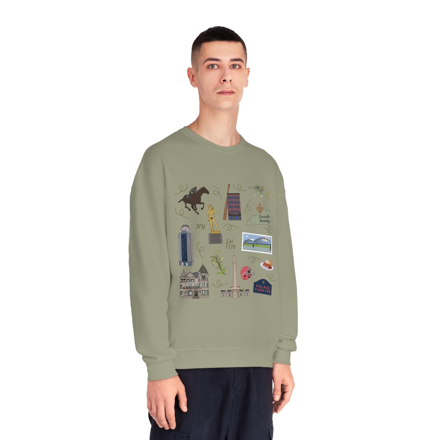 Unisex NuBlend® Crewneck Sweatshirt with Louisville, Kentucky KY in assorted colors