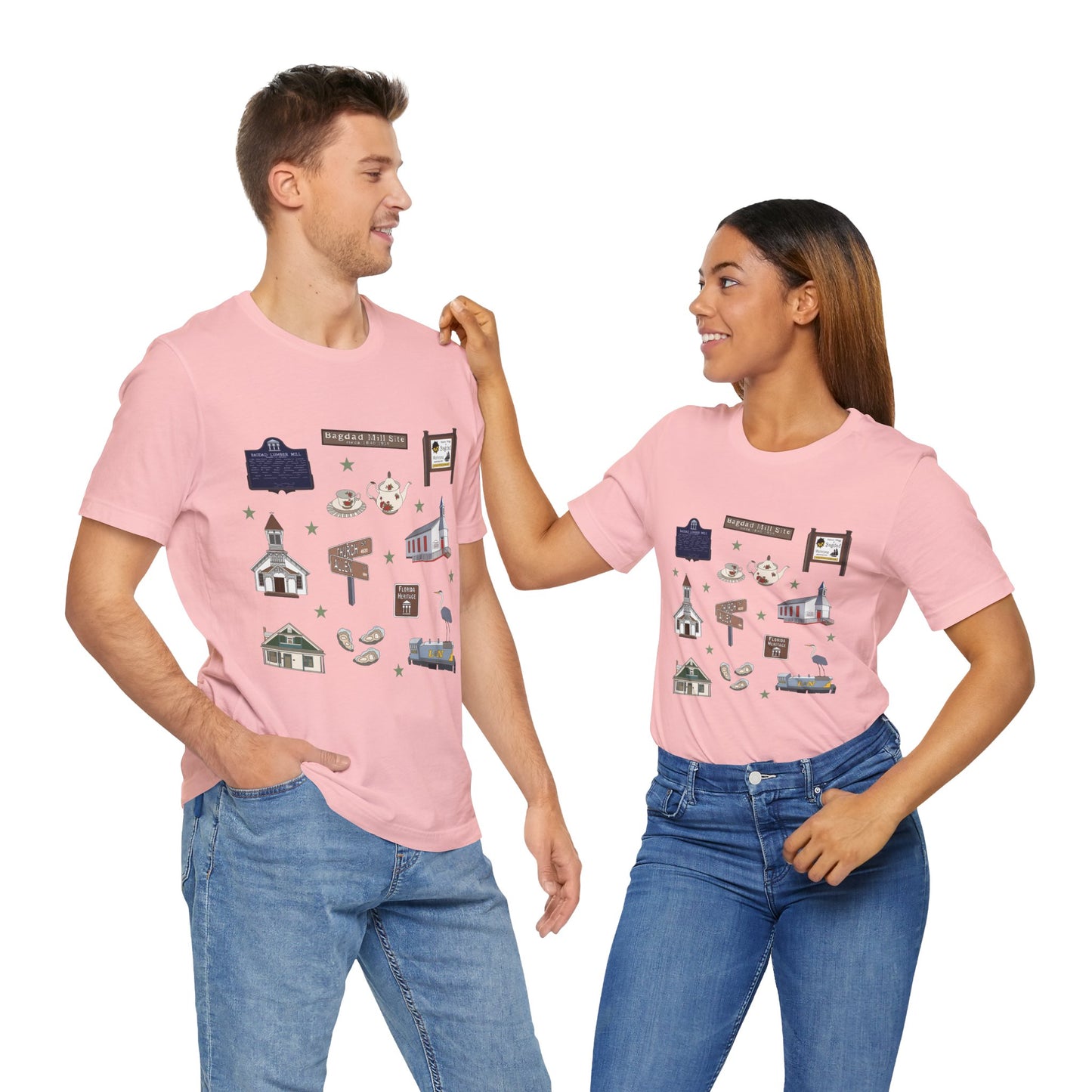 Unisex Jersey Short Sleeve Tee with Bagdad, Florida FL landmarks print
