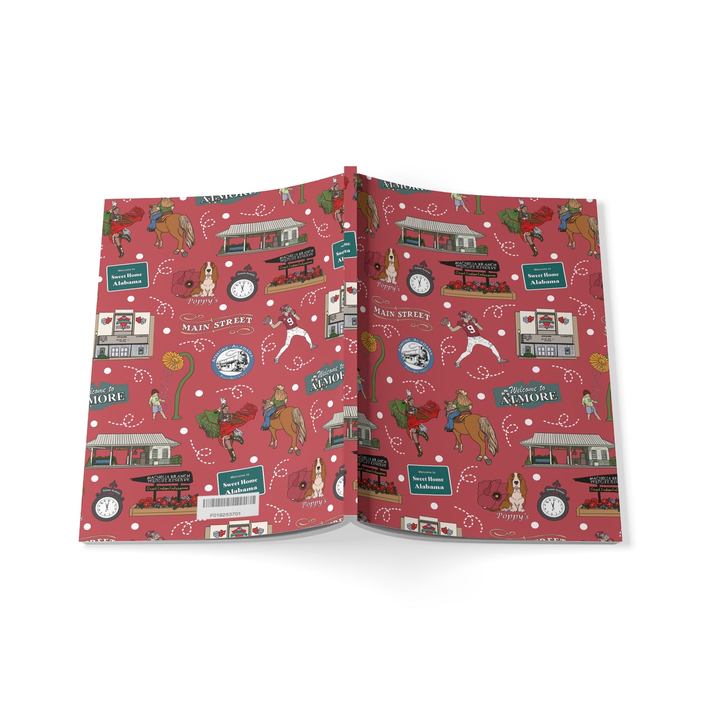Paperback notebook with Atmore, AL landmarks in crimson 150 lined pages