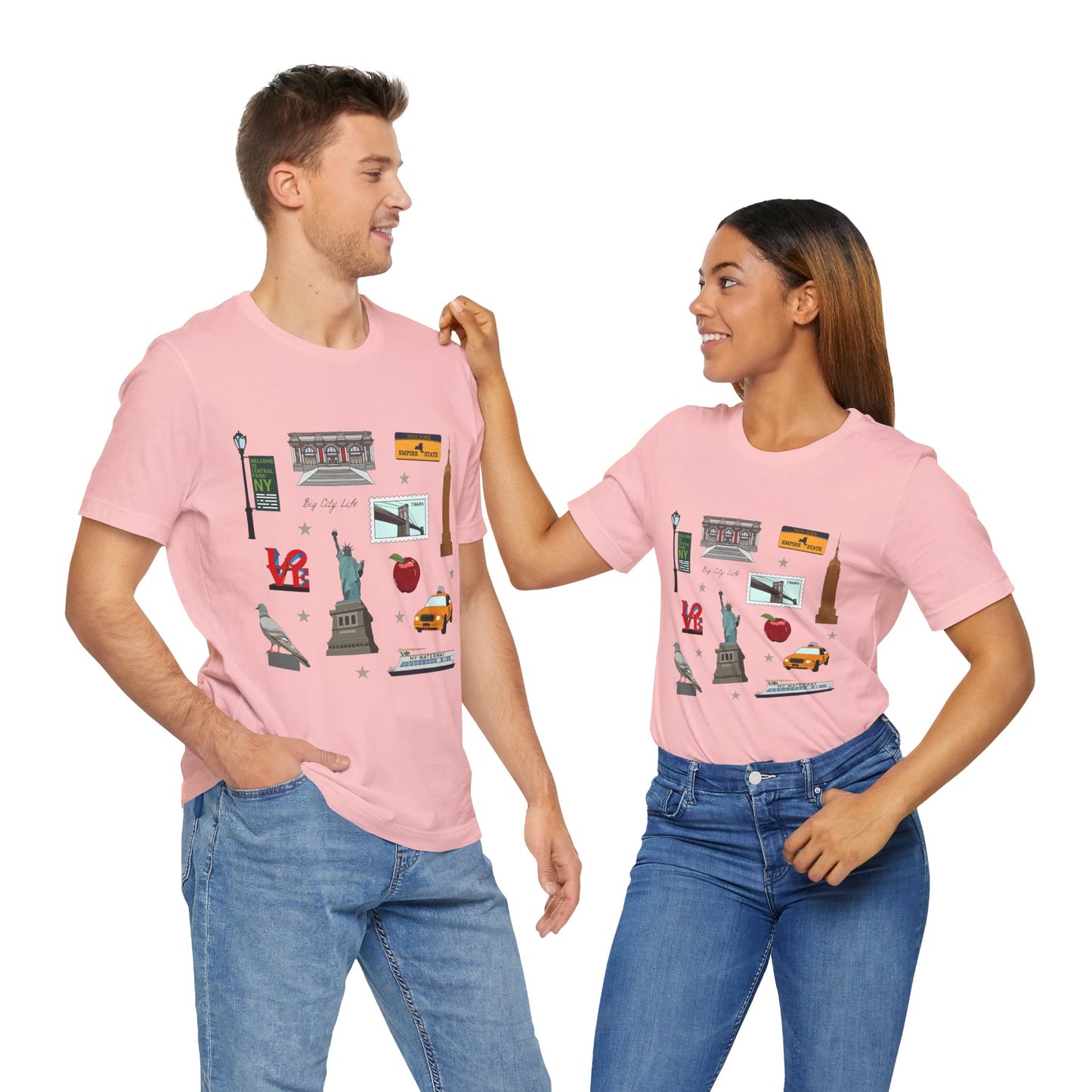 Unisex Jersey Short Sleeve Tee with New York City, Manhattan, Brooklyn NY landmarks print