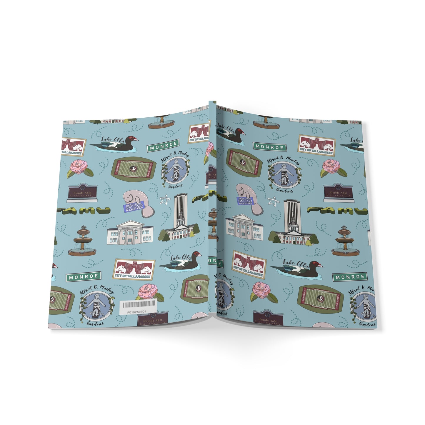 Paperback notebook with Tallahassee Florida FL landmarks in teal 150 lined pages