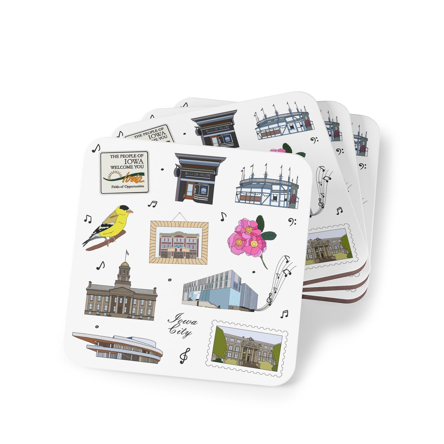 Set of 4 Ceramic Mug Coasters with Iowa City, Iowa IA