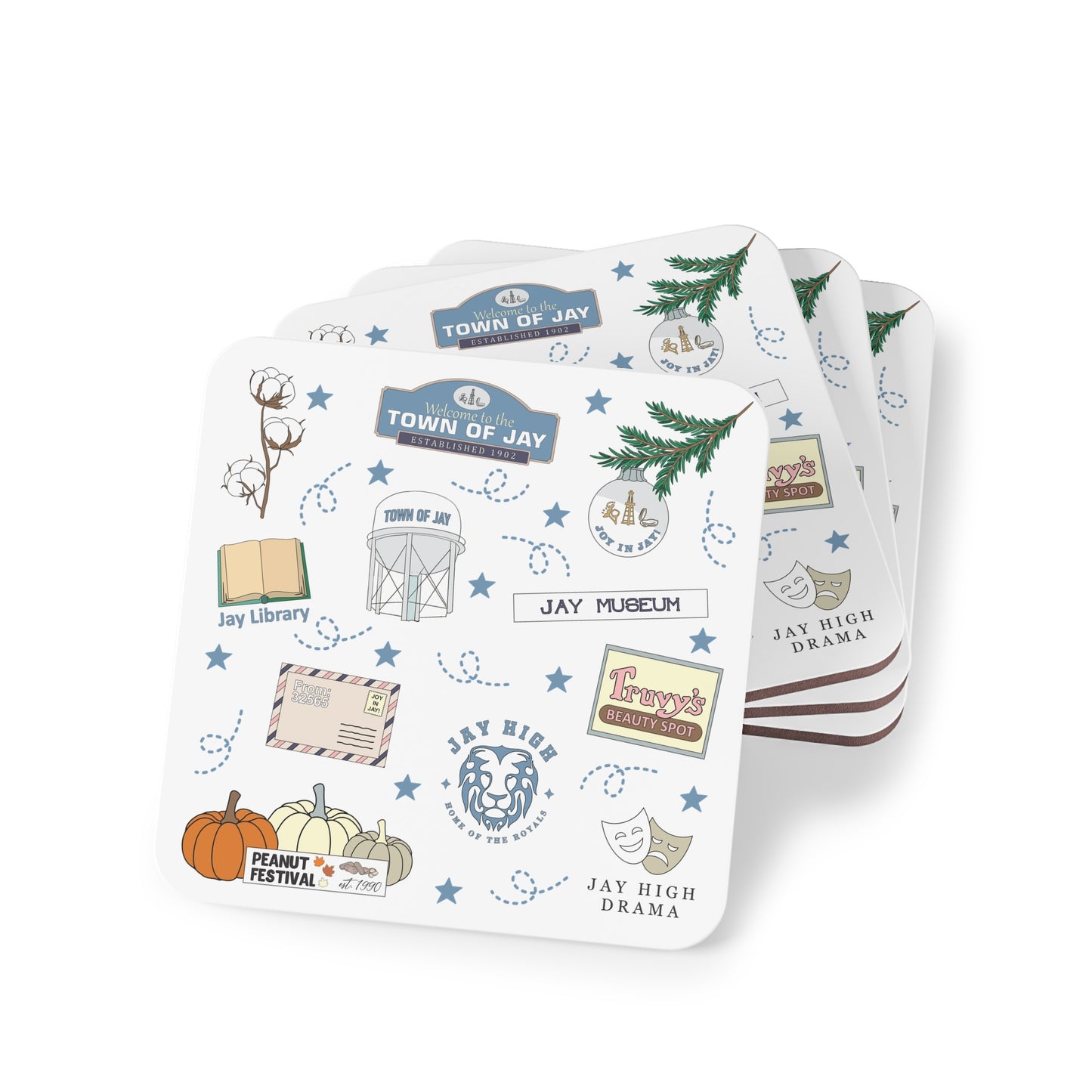 Set of 4 Ceramic Mug Coasters with Jay, Florida FL
