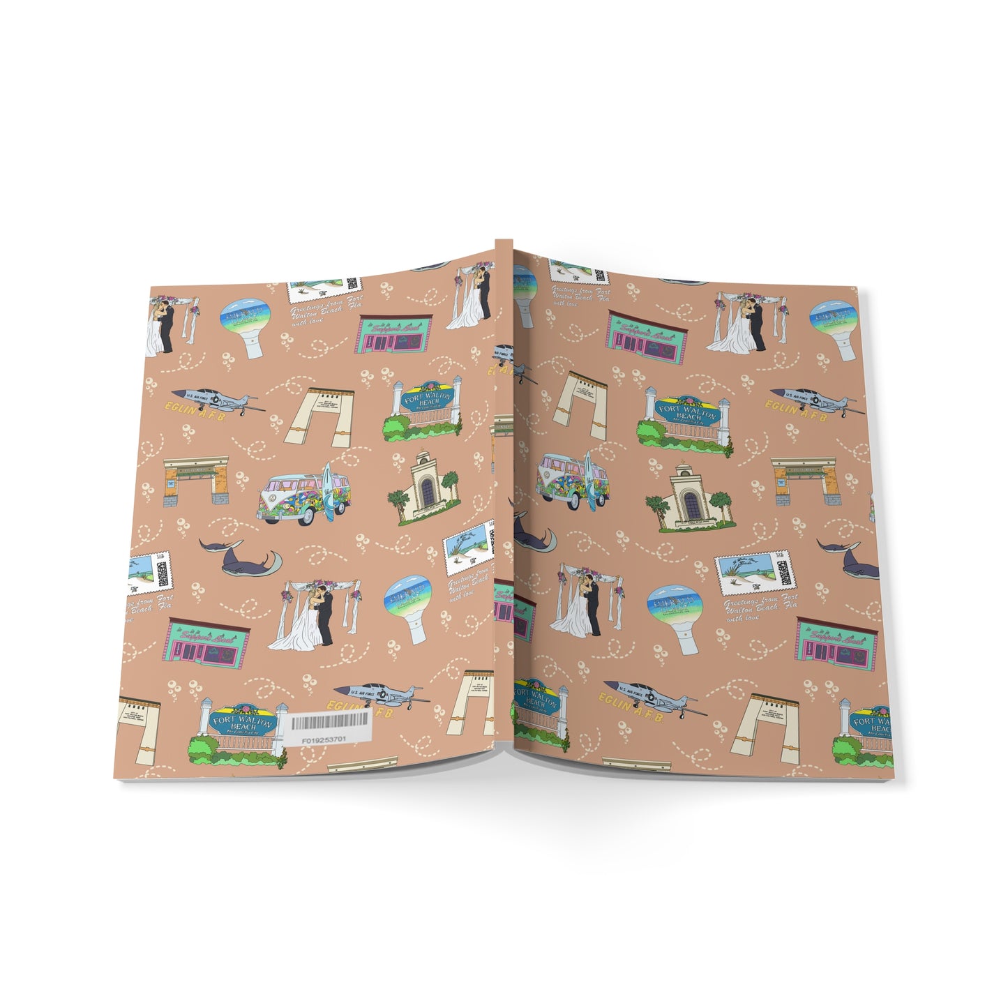 Paperback notebook with Fort Walton Beach, Florida FL landmarks in brown sugar 150 lined pages