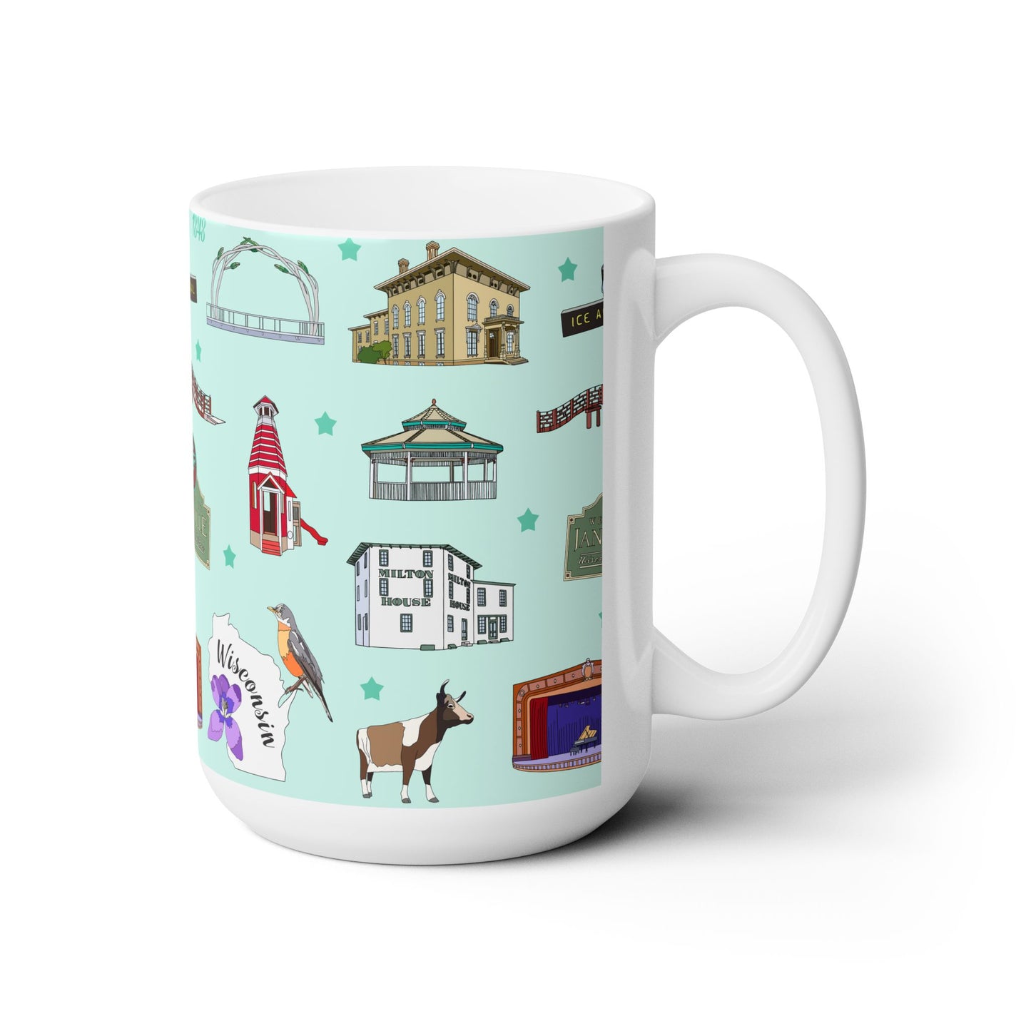 Ceramic Mug 15oz with Janesville, Wisconsin WI in mint