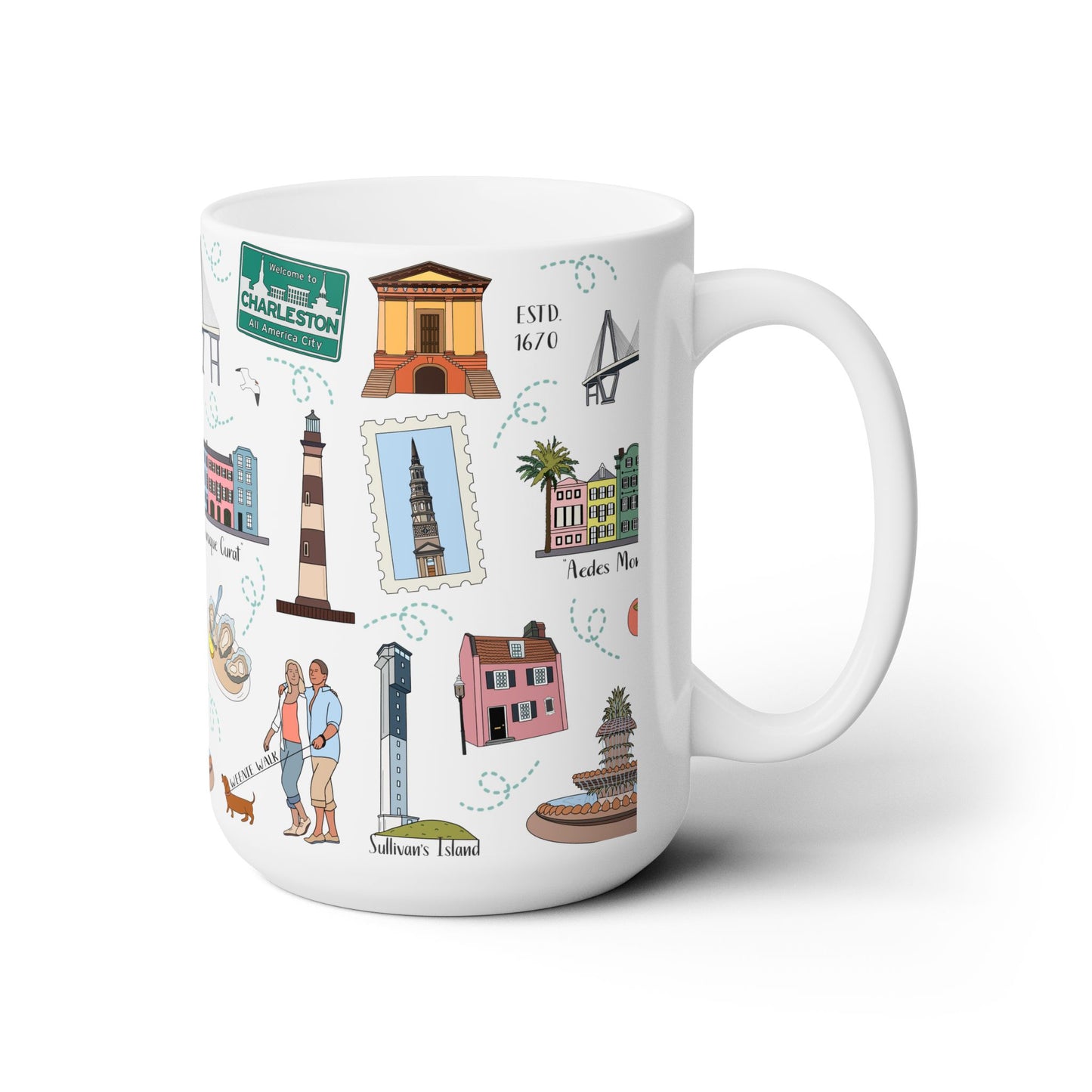 Ceramic Mug 15oz with Charleston, SC in white
