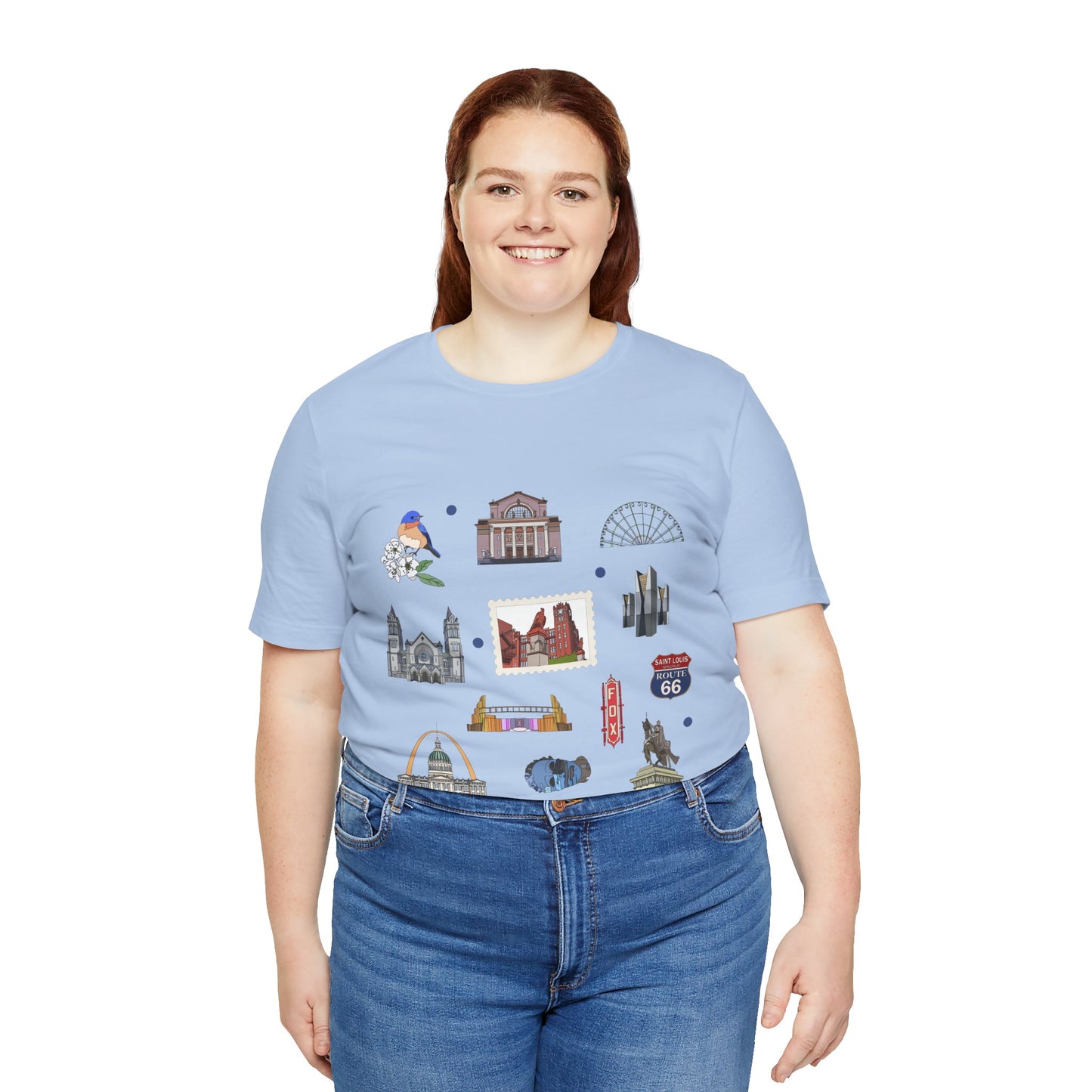 Unisex Jersey Short Sleeve Tee with St. Louis, Missouri MO landmarks print