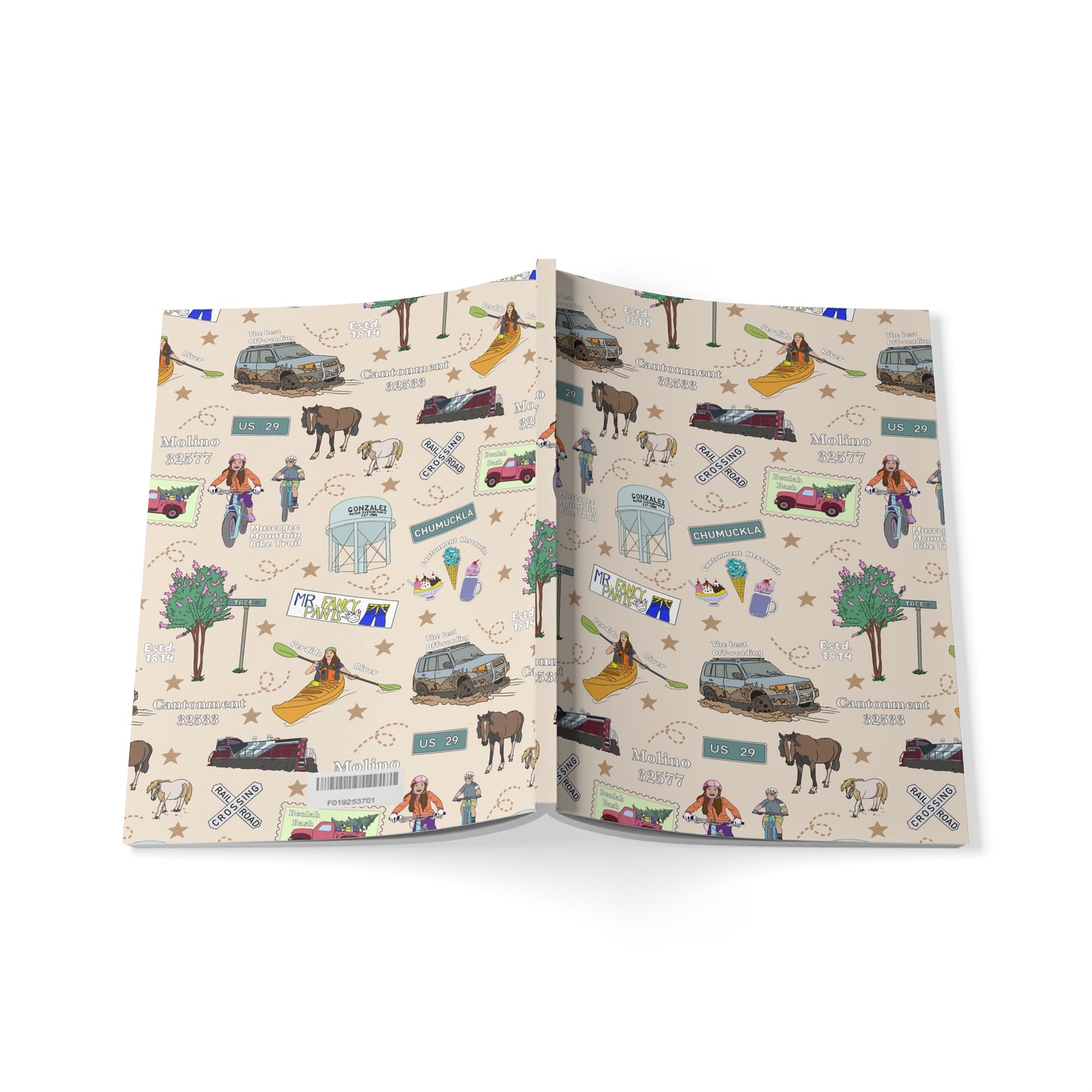 Paperback notebook with Cantonment & Molino, Florida FL landmarks in latte 150 lined pages