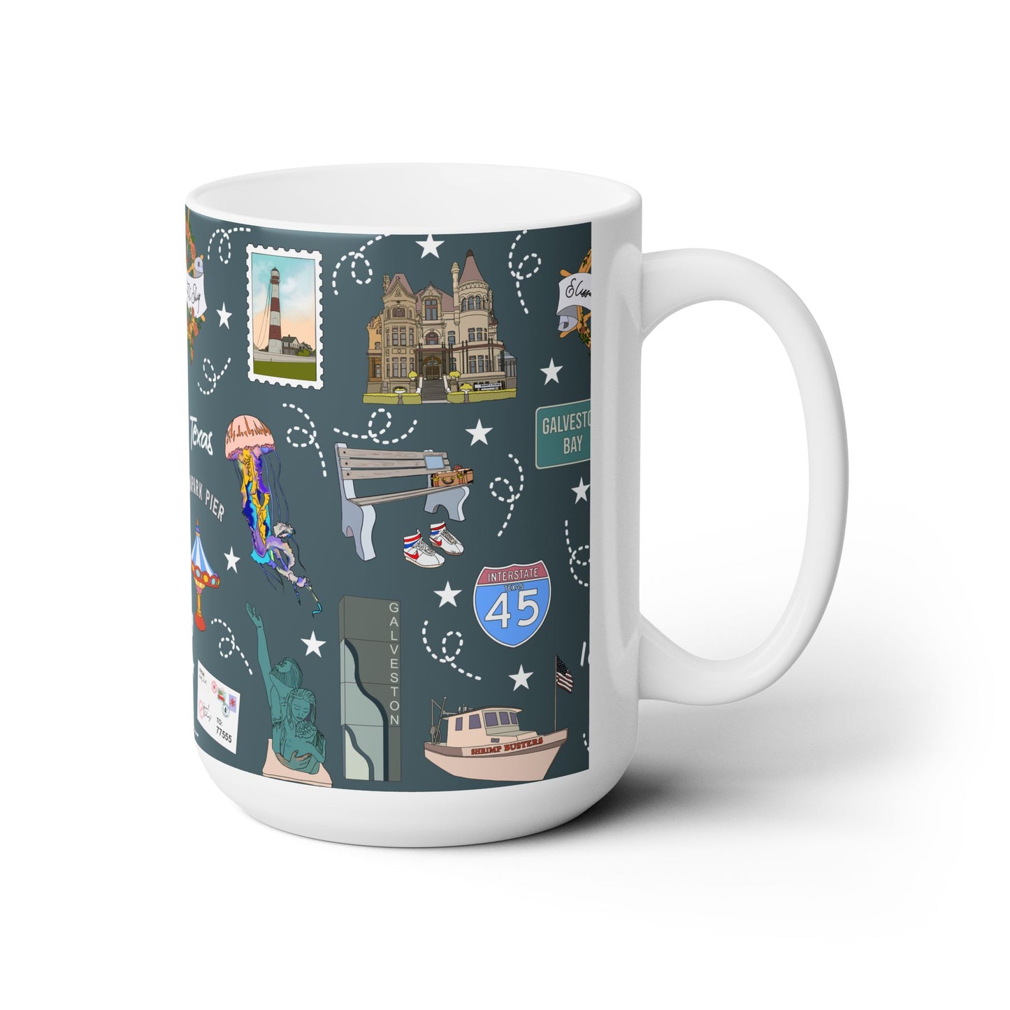 Ceramic Mug 15oz with Galveston, Texas TX in deep ocean