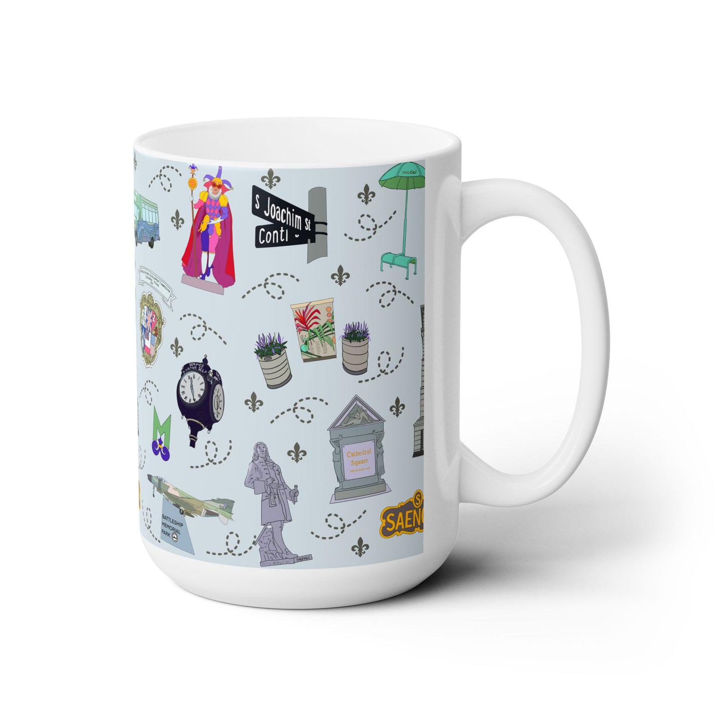 Ceramic Mug 15oz with Mobile, AL and Mardi Gras in silver