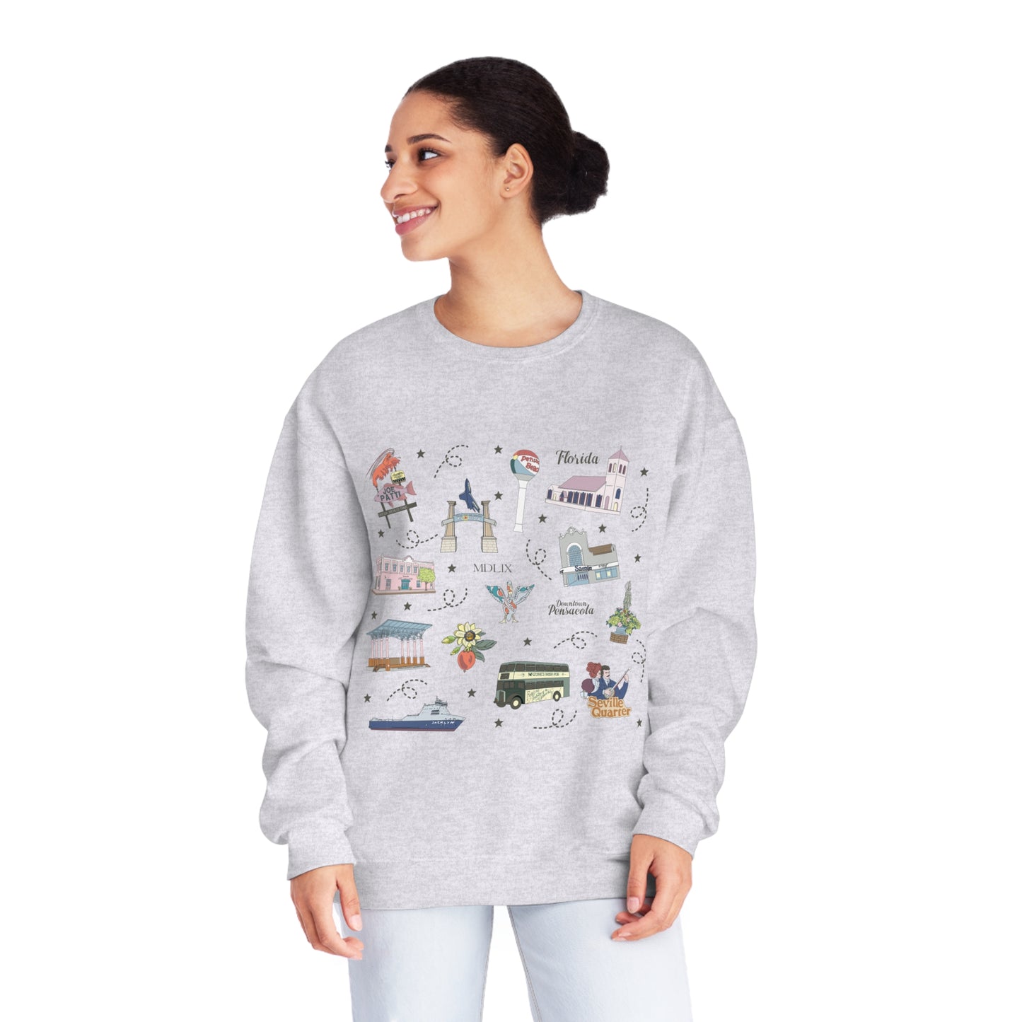 Unisex NuBlend® Crewneck Sweatshirt with Pensacola, FL in assorted colors
