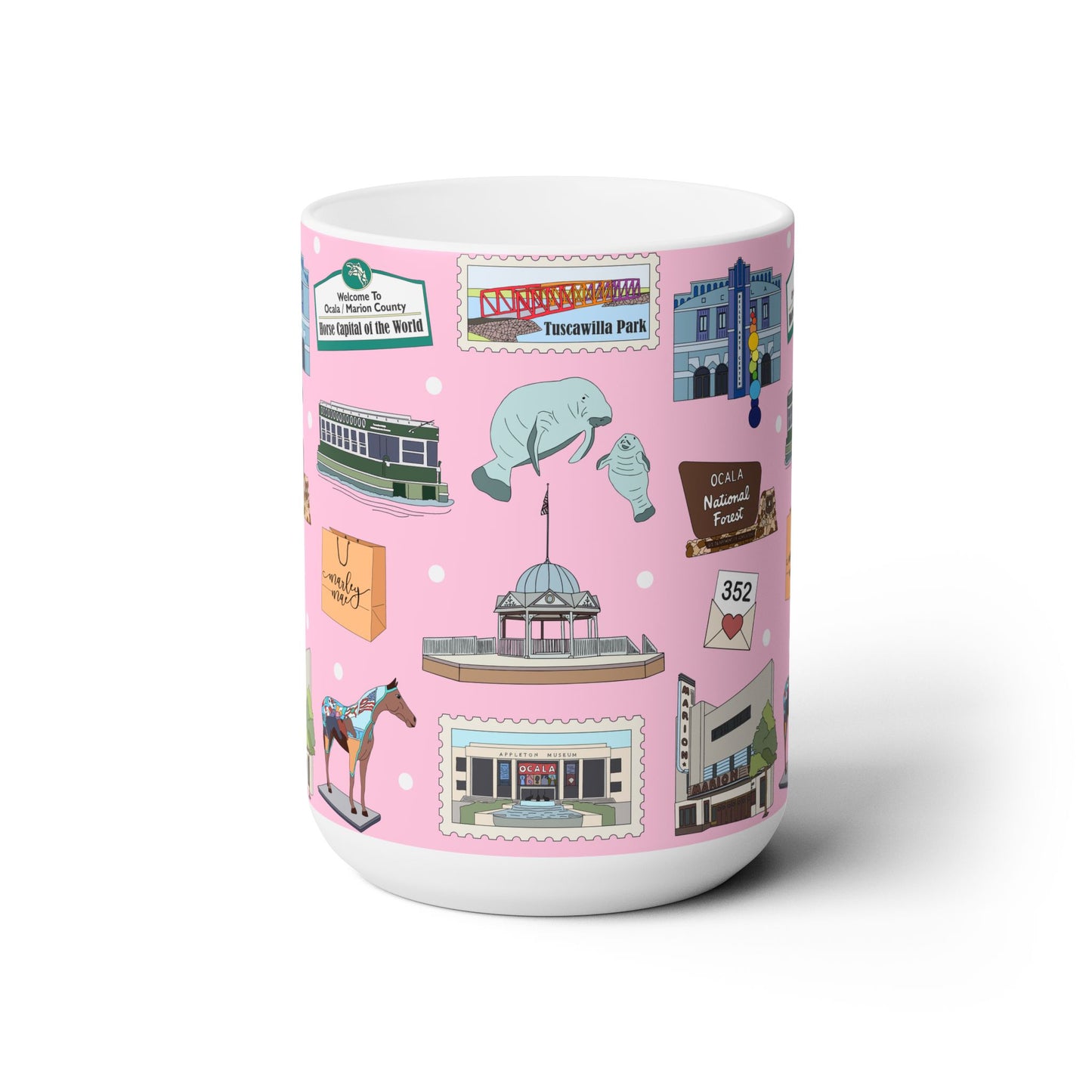 Ceramic Mug 15oz with Ocala, Florida FL in pink