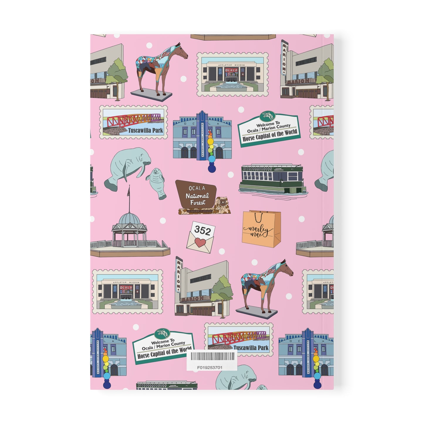 Paperback notebook with Ocala, Florida FL landmarks in pink 150 lined pages
