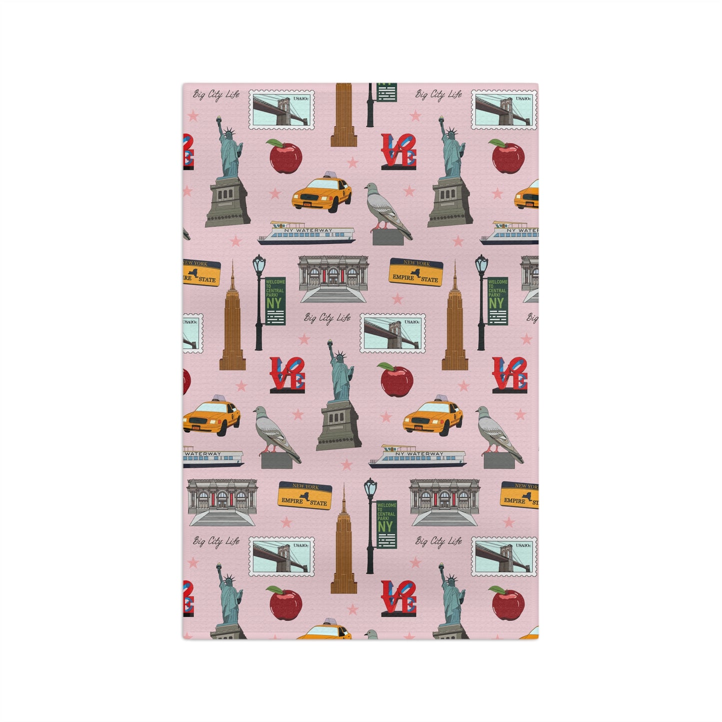 Kitchen Towel with New York City, Manhattan, Brooklyn NY in pink