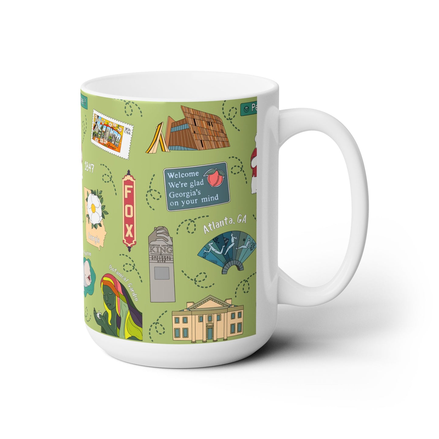 Ceramic Mug 15oz with Atlanta, Georgia GA in green