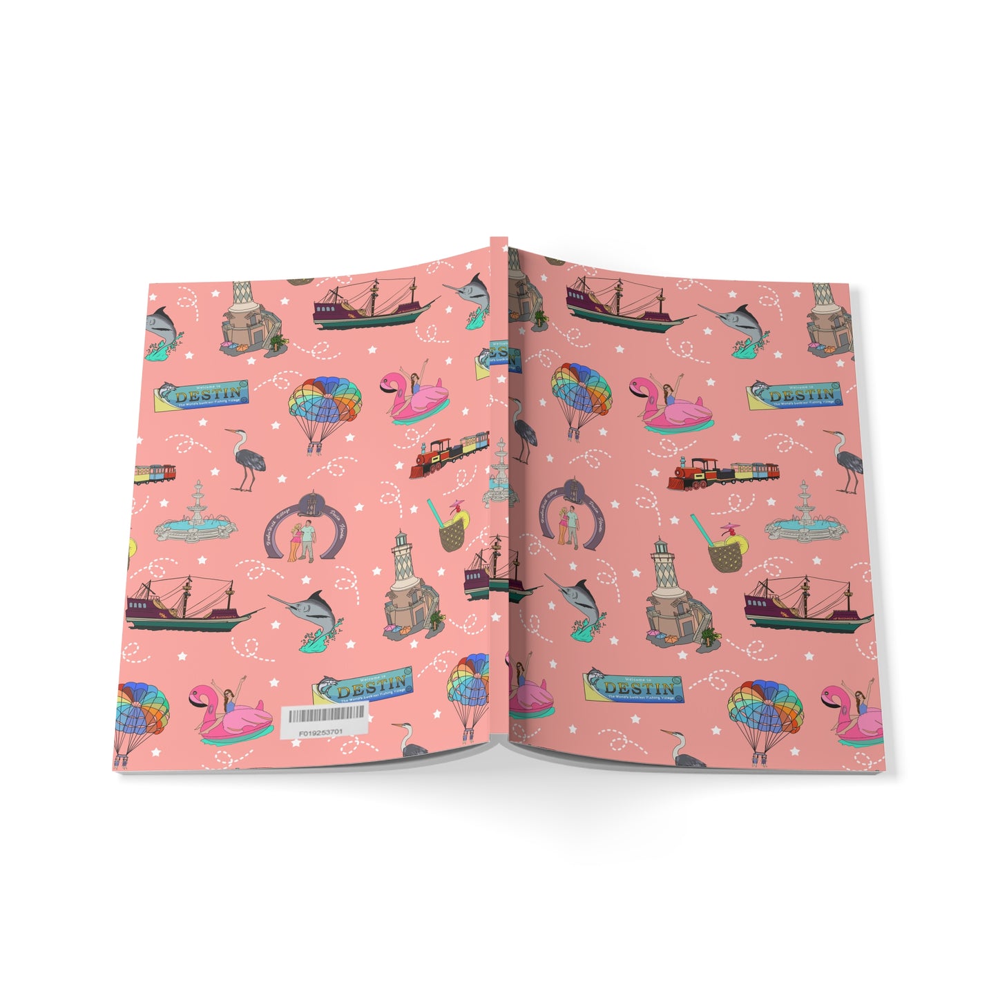 Paperback notebook with Destin, Florida FL landmarks in strawberry 150 lined pages