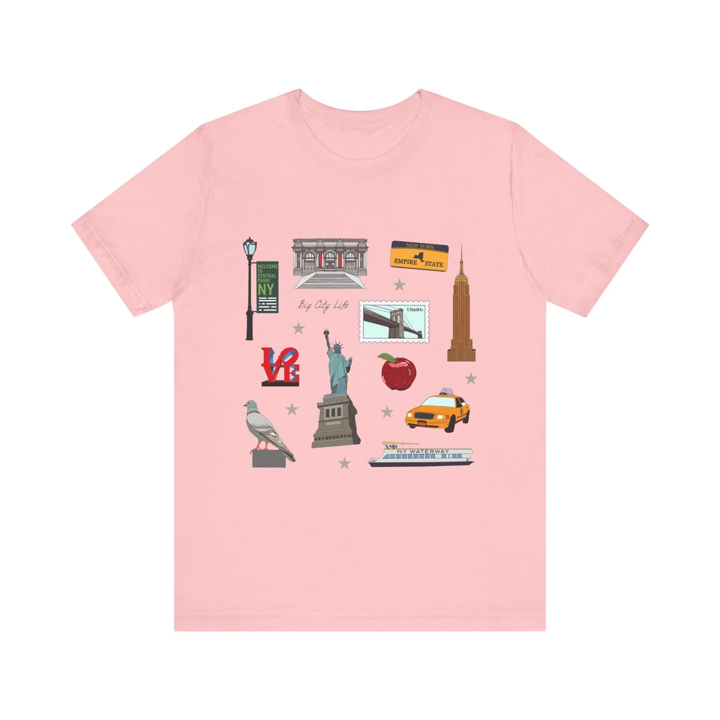 Unisex Jersey Short Sleeve Tee with New York City, Manhattan, Brooklyn NY landmarks print
