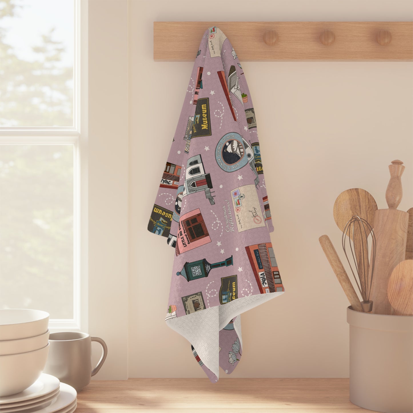 Kitchen Towel with DeFuniak Springs, Florida FL in lavender