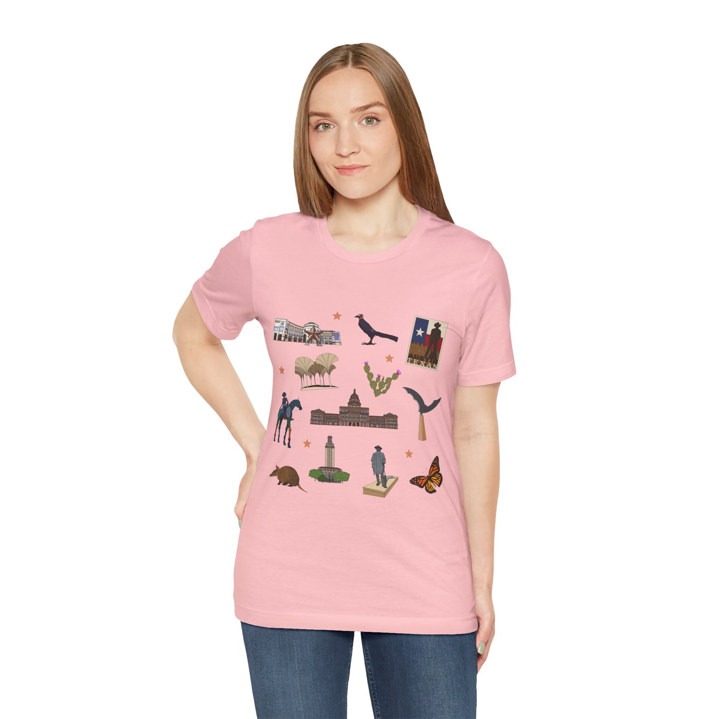 Unisex Jersey Short Sleeve Tee with Austin, Texas TX landmarks print