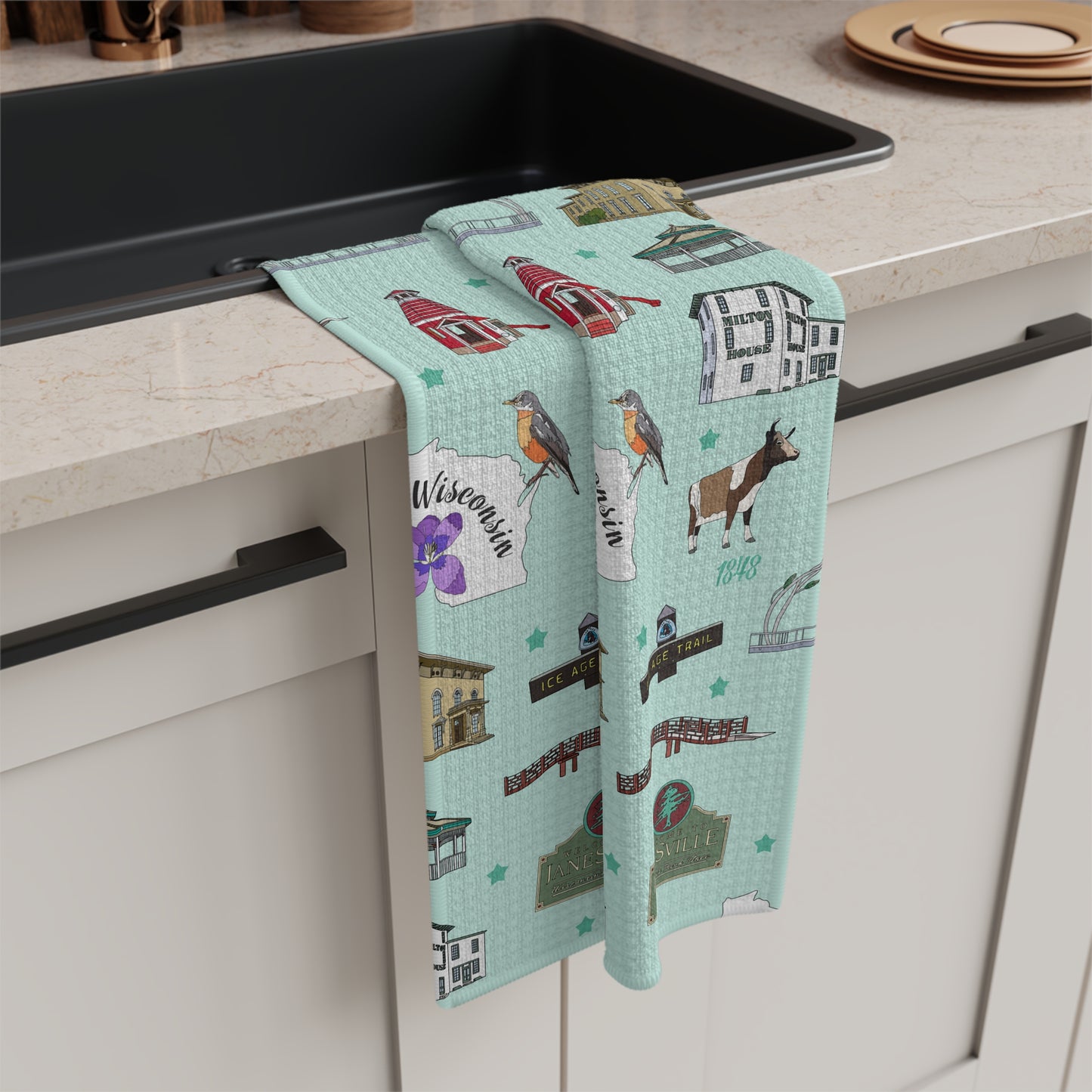 Kitchen Towel with Janesville, Wisconsin WI in mint