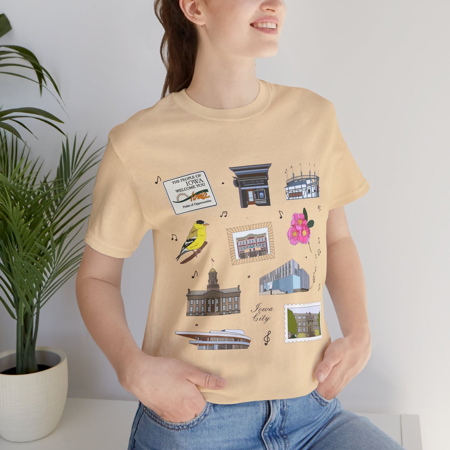 Unisex Jersey Short Sleeve Tee with Iowa City, Iowa IA landmarks print