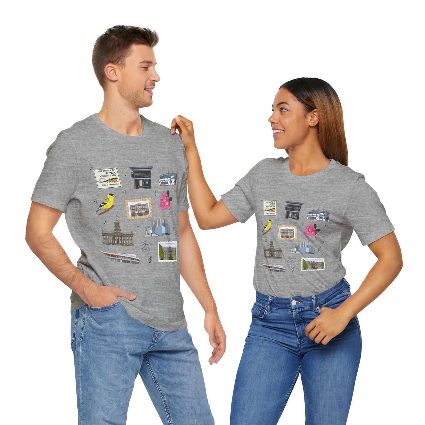 Unisex Jersey Short Sleeve Tee with Iowa City, Iowa IA landmarks print