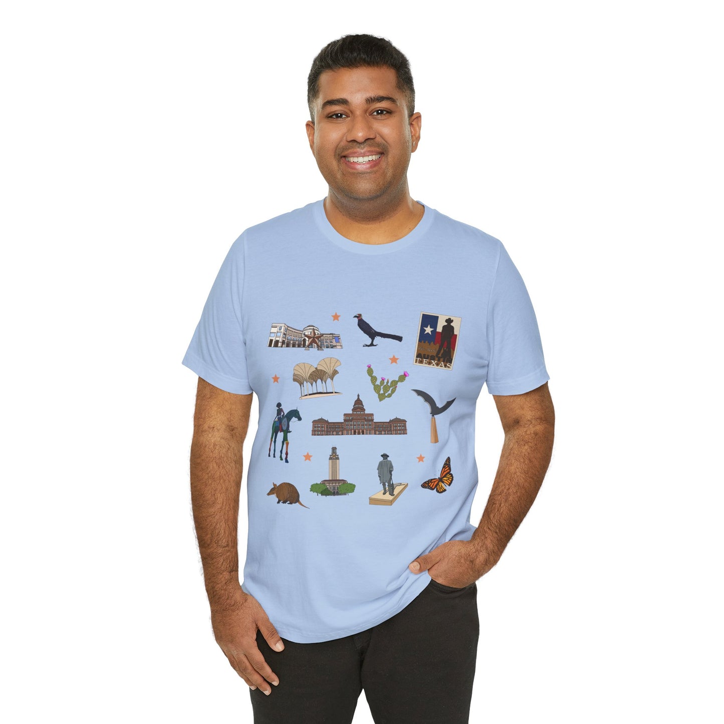 Unisex Jersey Short Sleeve Tee with Austin, Texas TX landmarks print
