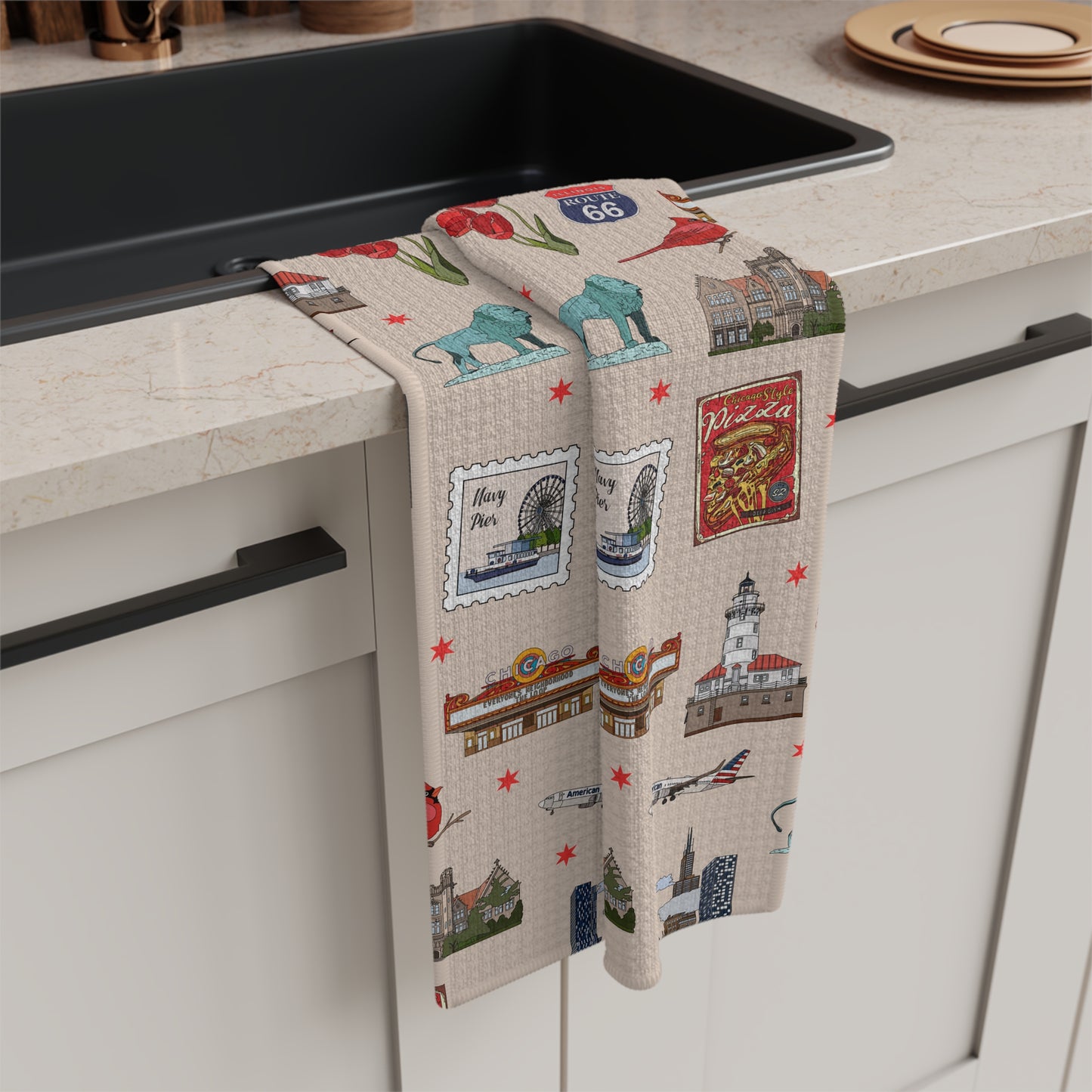 Kitchen Towel with Chicago, Illinois IL in sand
