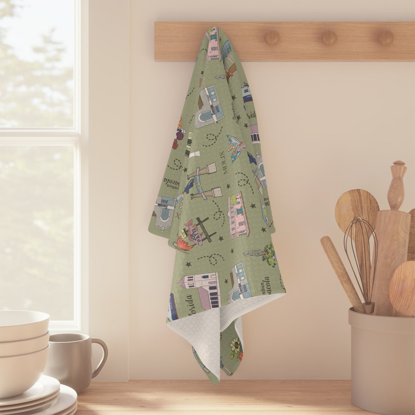 Kitchen Towel with Pensacola, FL in olive