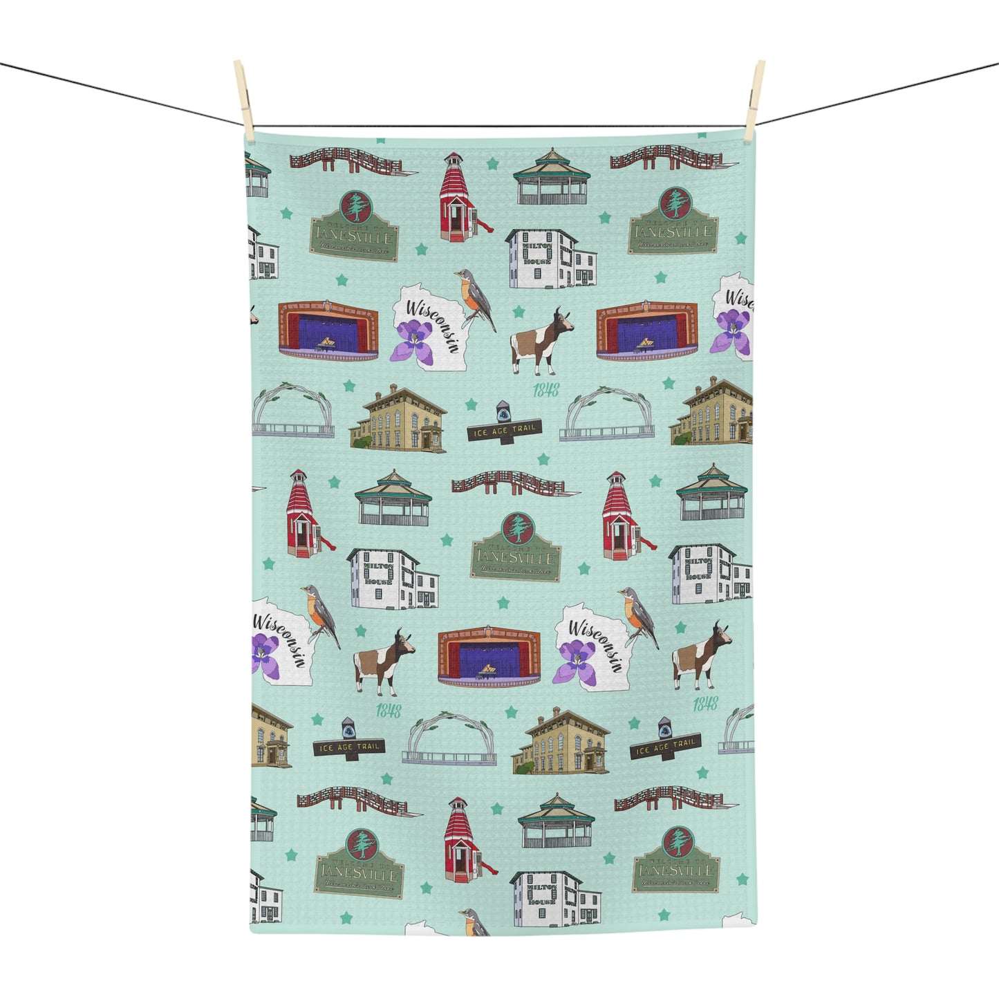 Kitchen Towel with Janesville, Wisconsin WI in mint