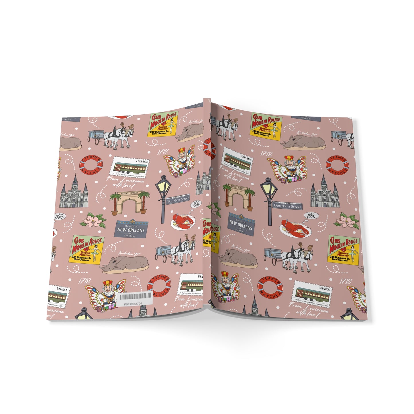 Paperback notebook with New Orleans, Louisiana LA landmarks in blush 150 lined pages