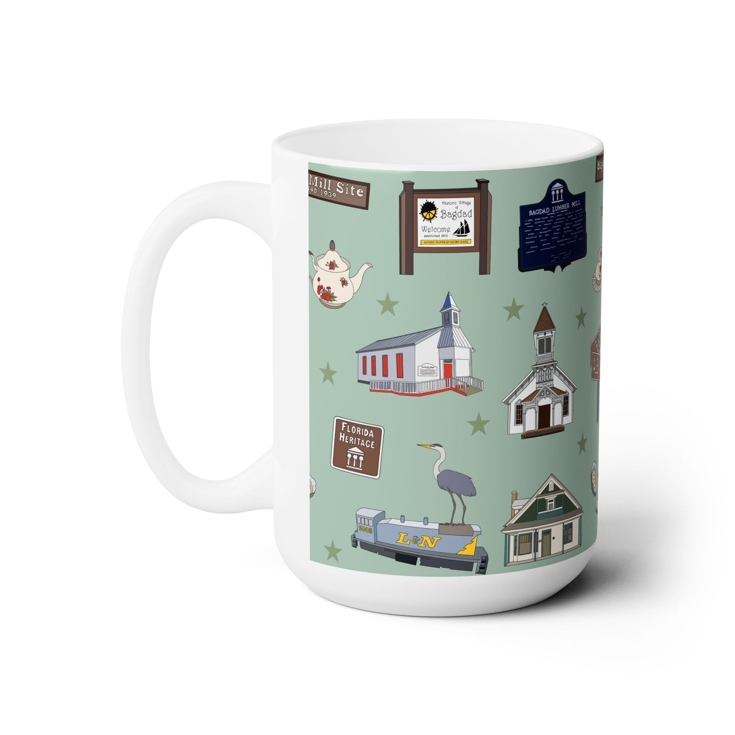 Ceramic Mug 15oz with Bagdad, Florida FL in green