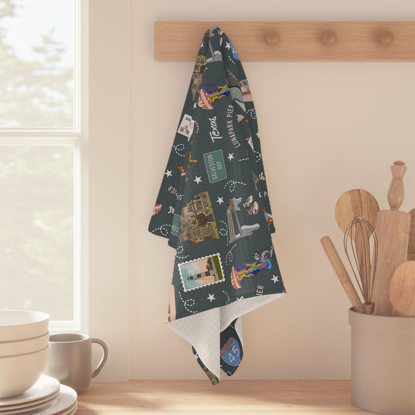 Kitchen Towel with Galveston, Texas TX in deep ocean