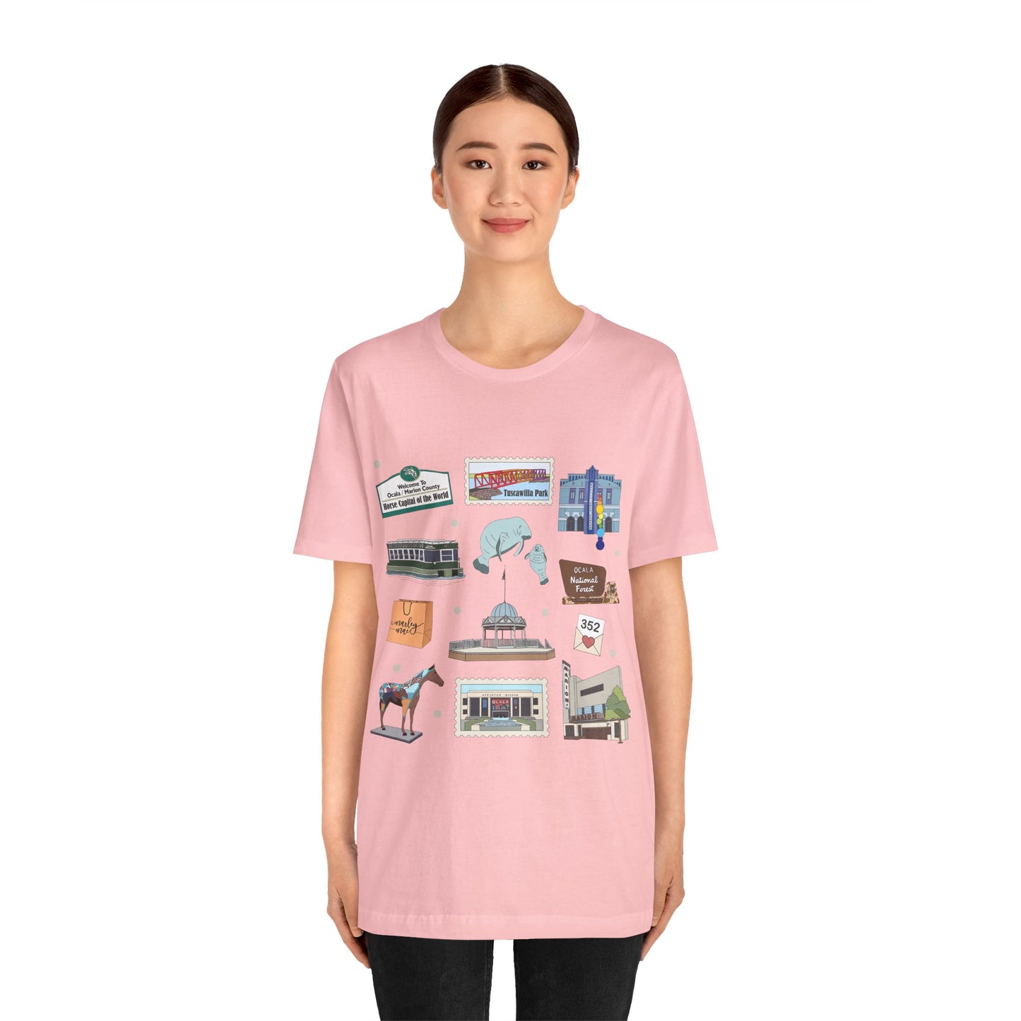 Unisex Jersey Short Sleeve Tee with Ocala, Florida FL landmarks print