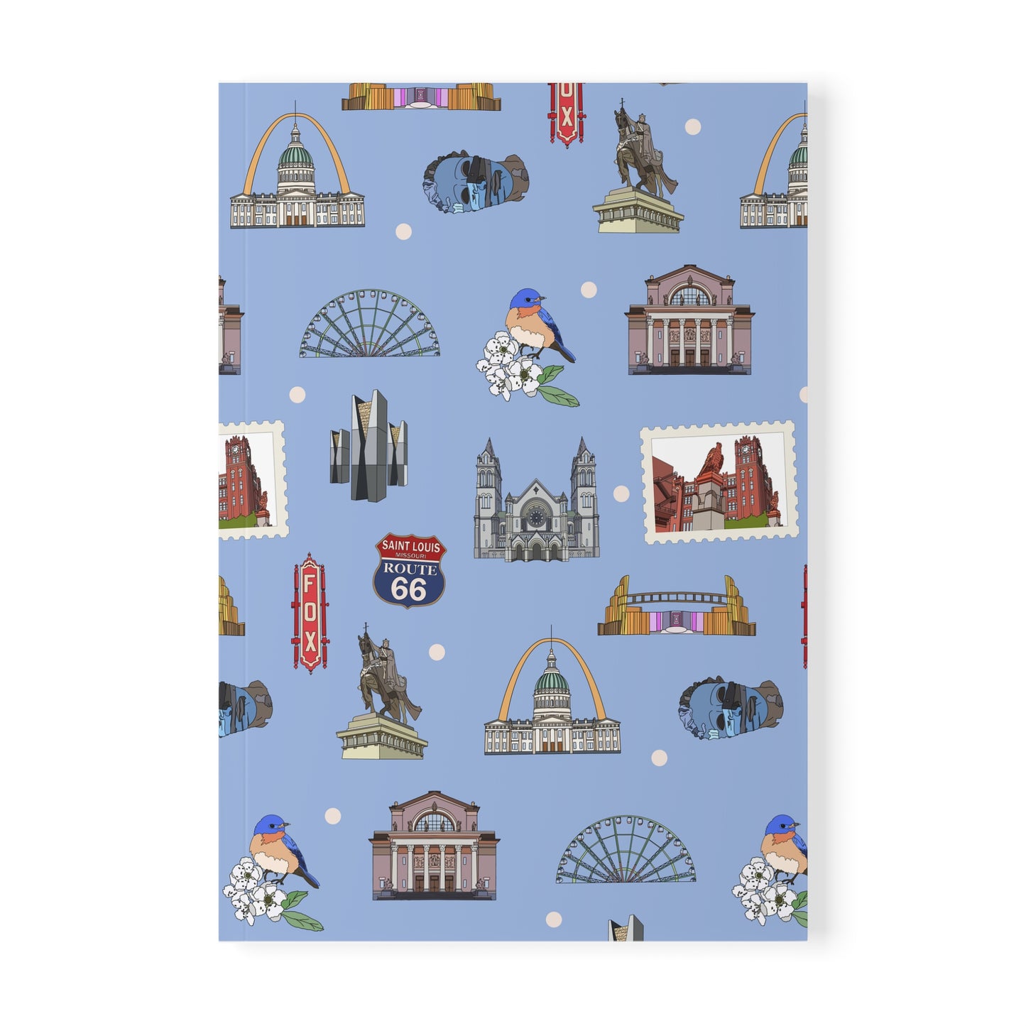 Paperback notebook with St. Louis, Missouri MO landmarks in cornflower blue 150 lined pages