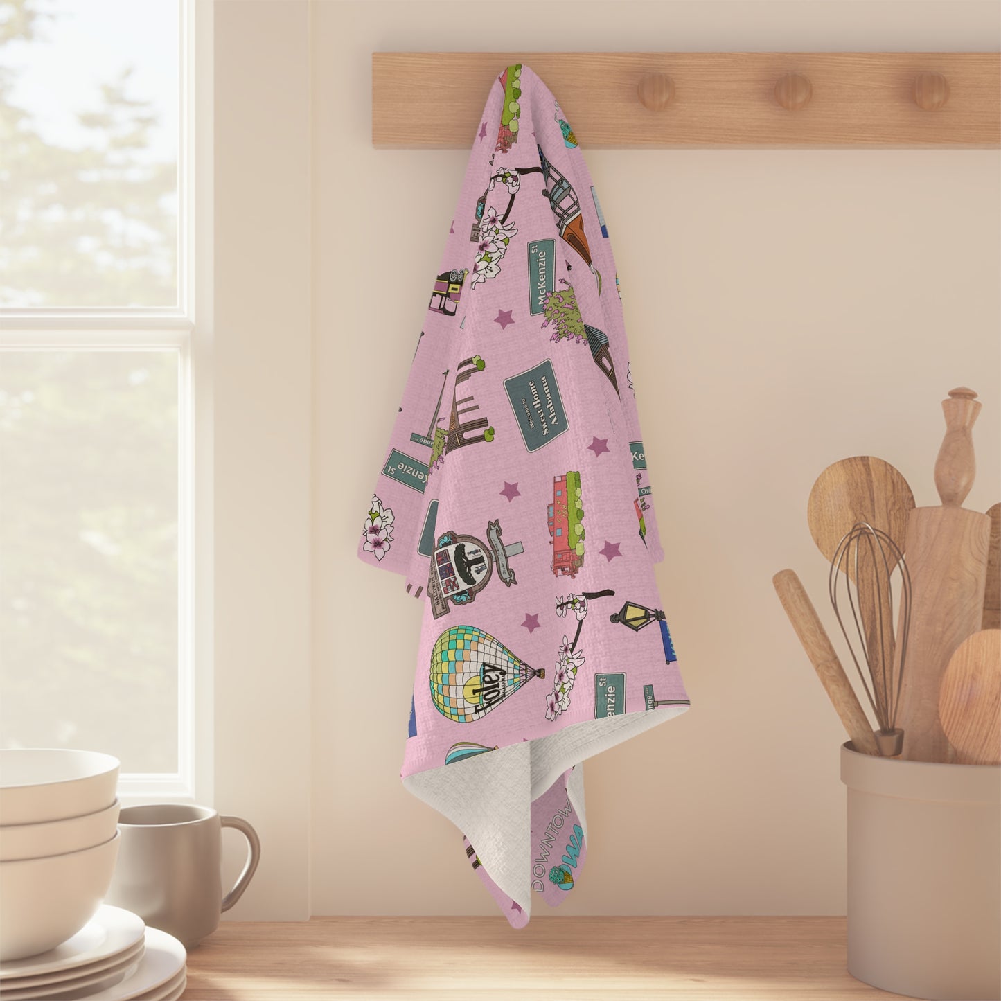 Kitchen Towel with Foley, Alabama AL in pale pink
