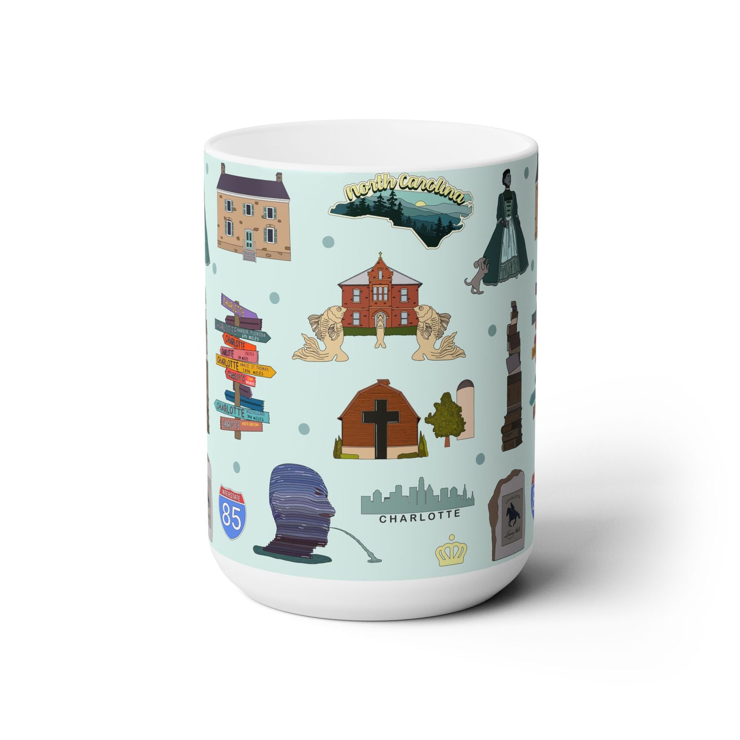 Ceramic Mug 15oz with Charlotte, North Carolina NC in patina