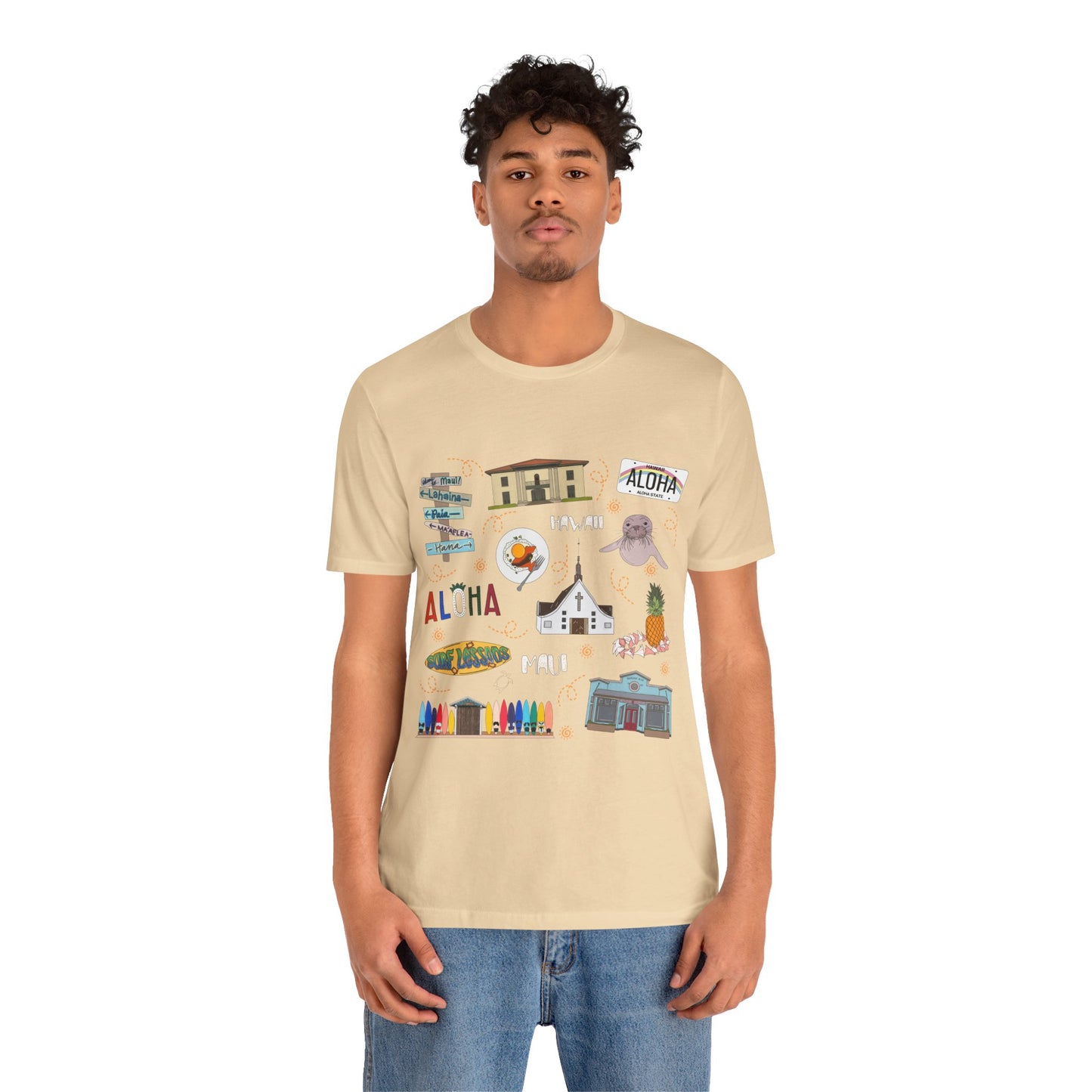 Unisex Jersey Short Sleeve Tee with Maui, Hawaii HI landmarks print