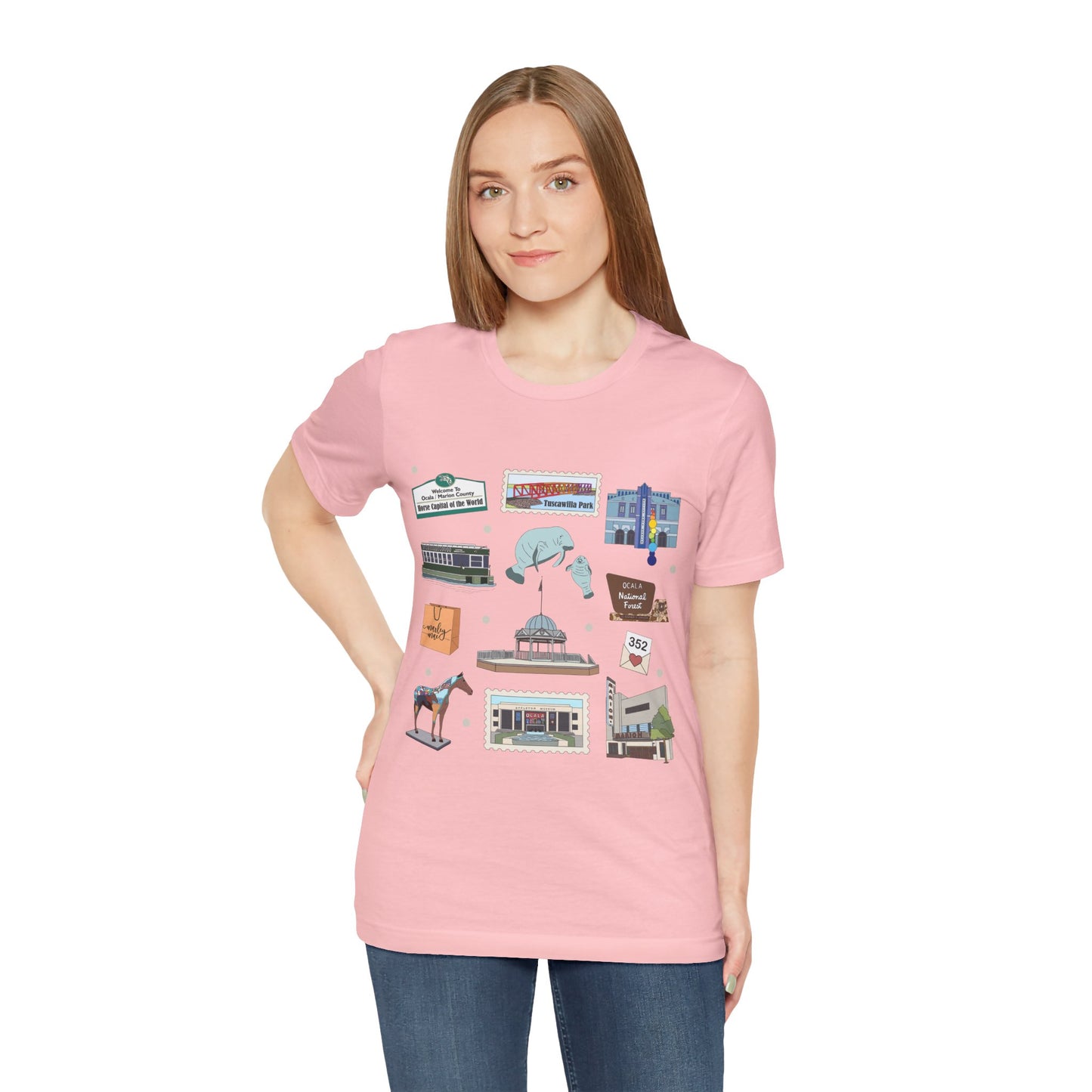 Unisex Jersey Short Sleeve Tee with Ocala, Florida FL landmarks print