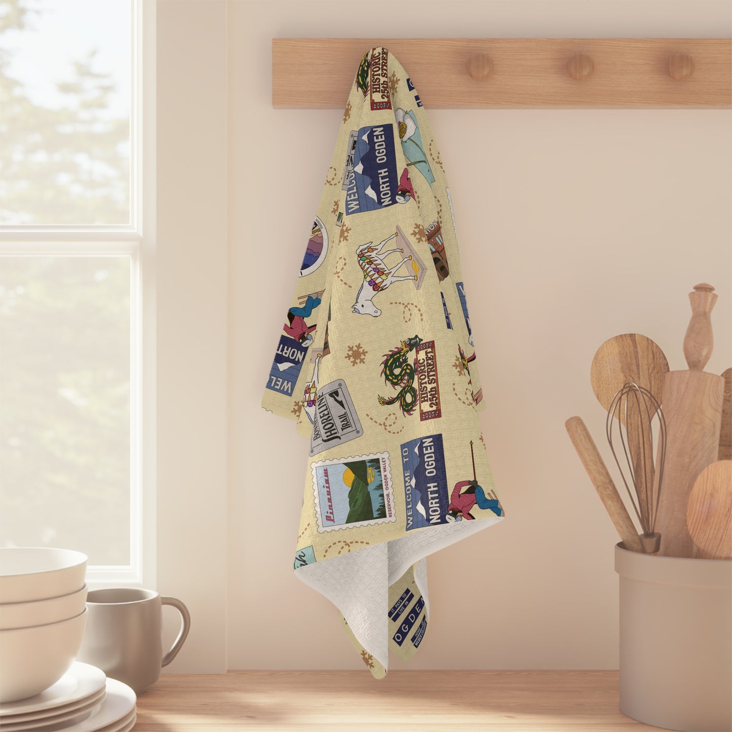 Kitchen Towel with Ogden, Utah UT in cream