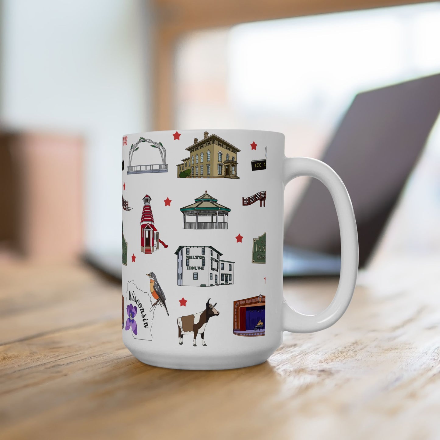 Ceramic Mug 15oz with Janesville, Wisconsin WI in white