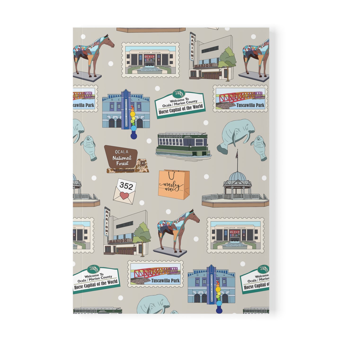 Paperback notebook with Ocala, Florida FL landmarks in grey 150 lined pages