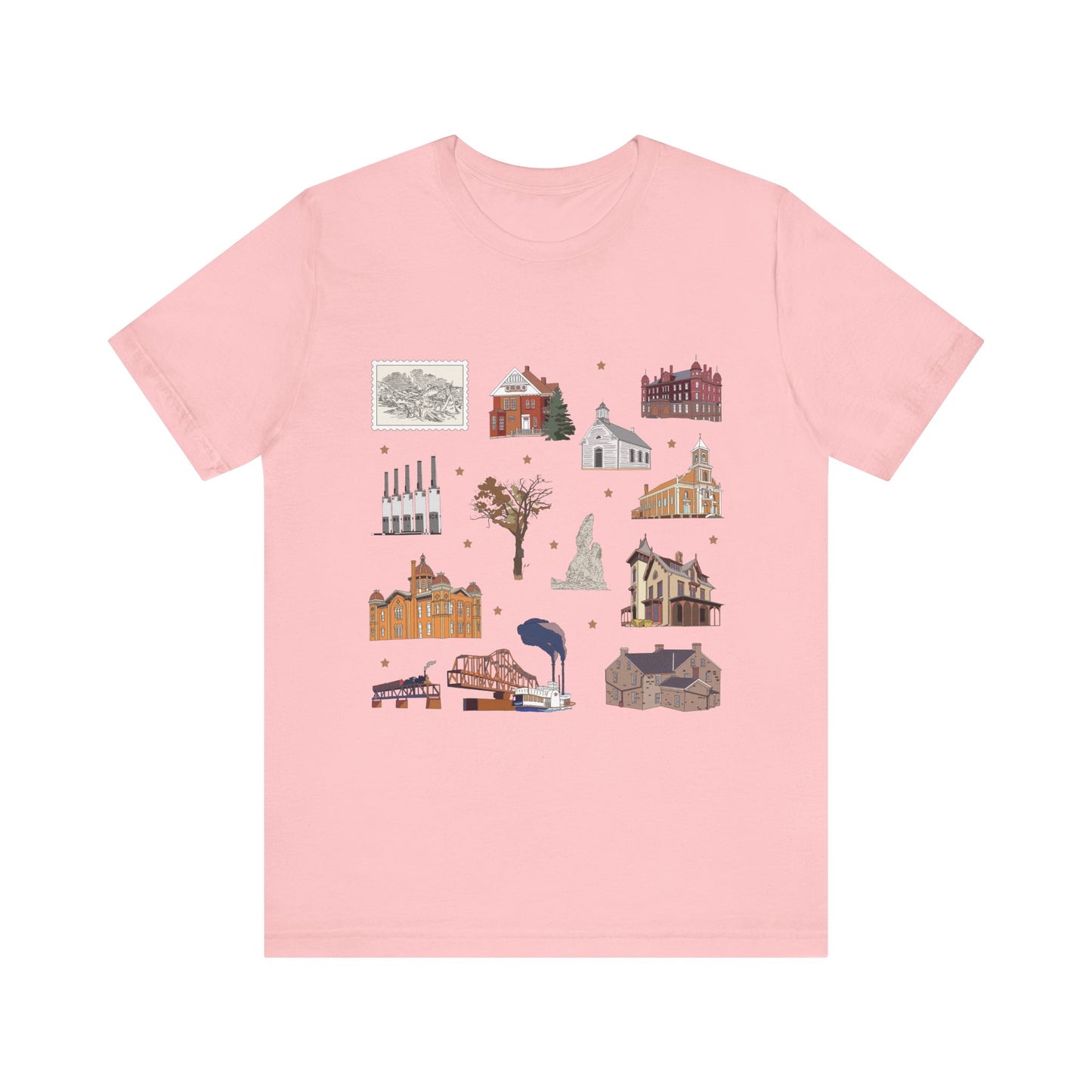 Unisex Jersey Short Sleeve Tee with South St. Paul, Mendota, Hastings, Hampton, Inver Grove Heights near the Minneapolis Minnesota MN landmarks print