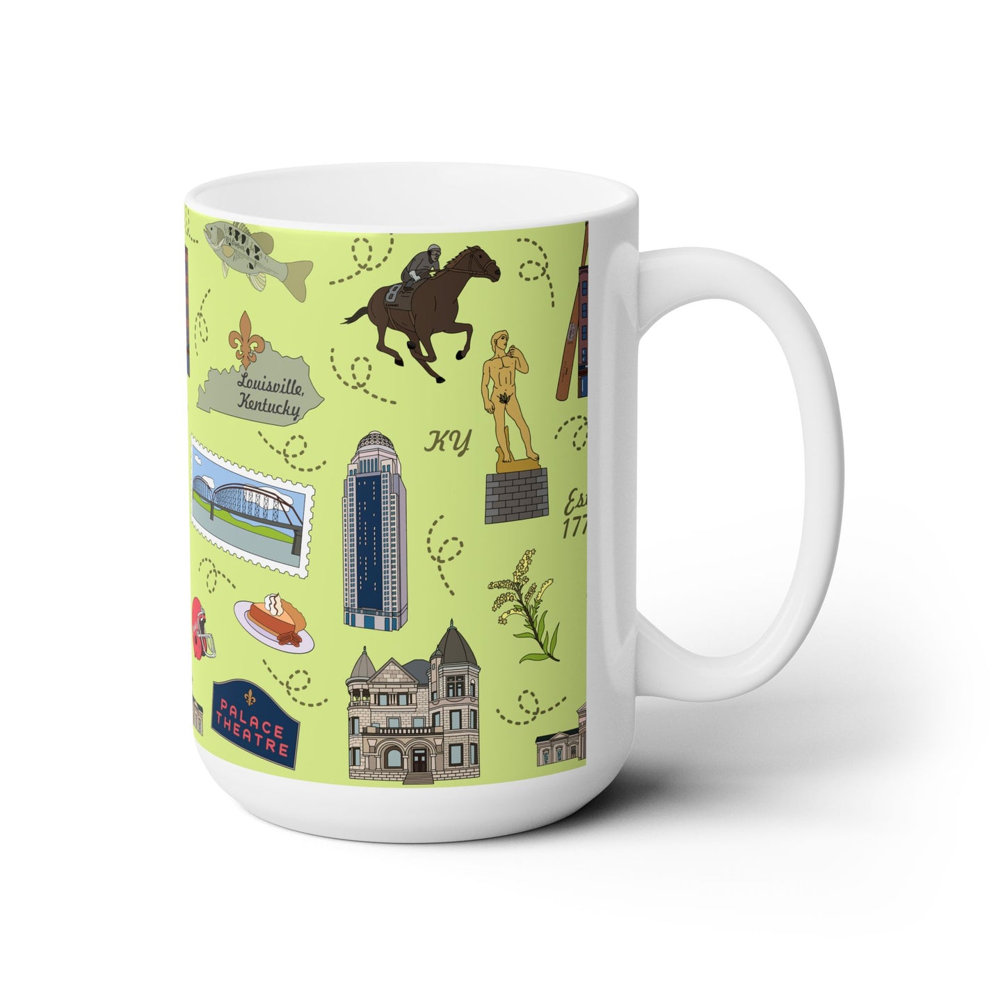 Ceramic Mug 15oz with Louisville, Kentucky KY in lime