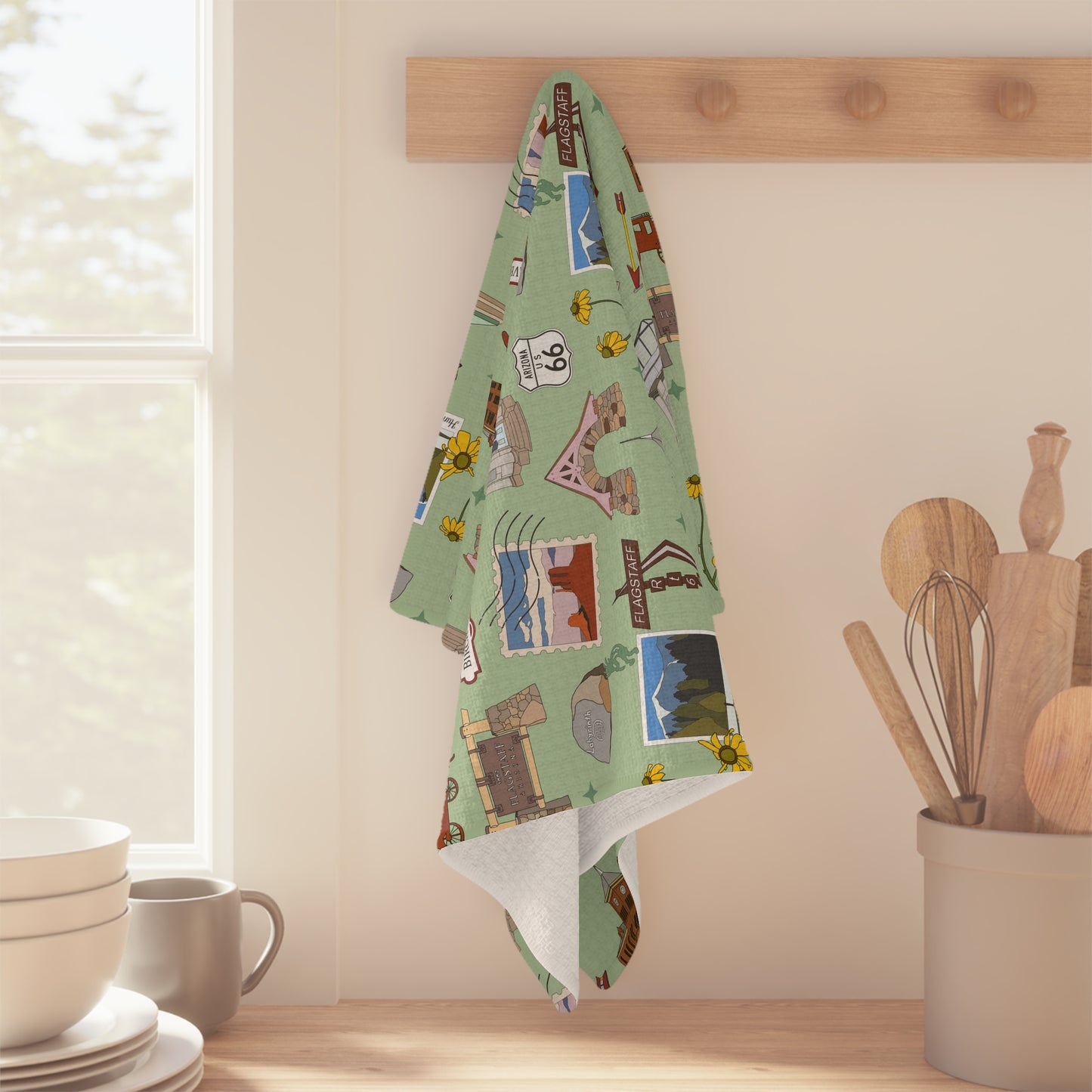 Kitchen Towel with Flagstaff, AZ in sage