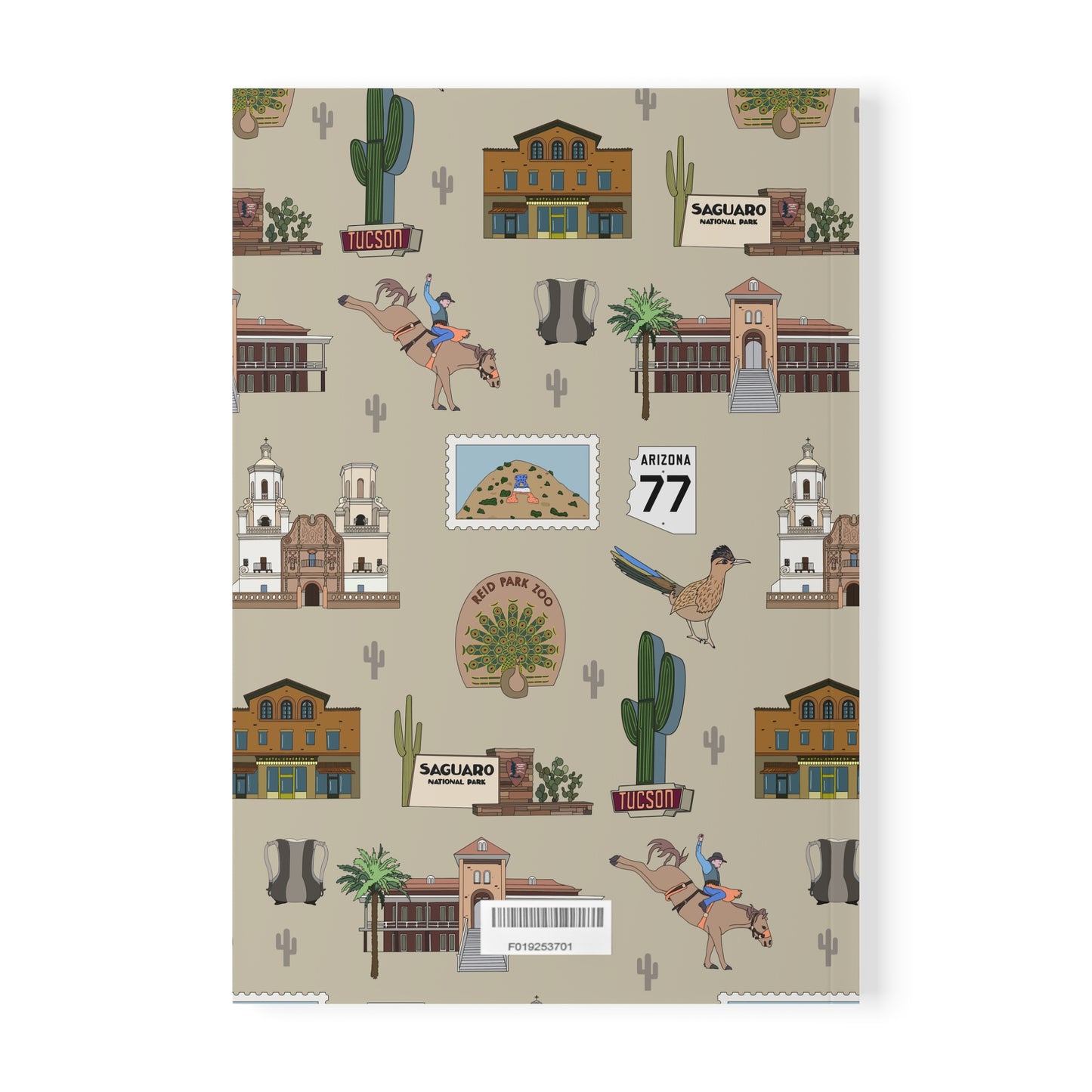 Paperback notebook with Tucson, Arizona AZ landmarks in khaki 150 lined pages