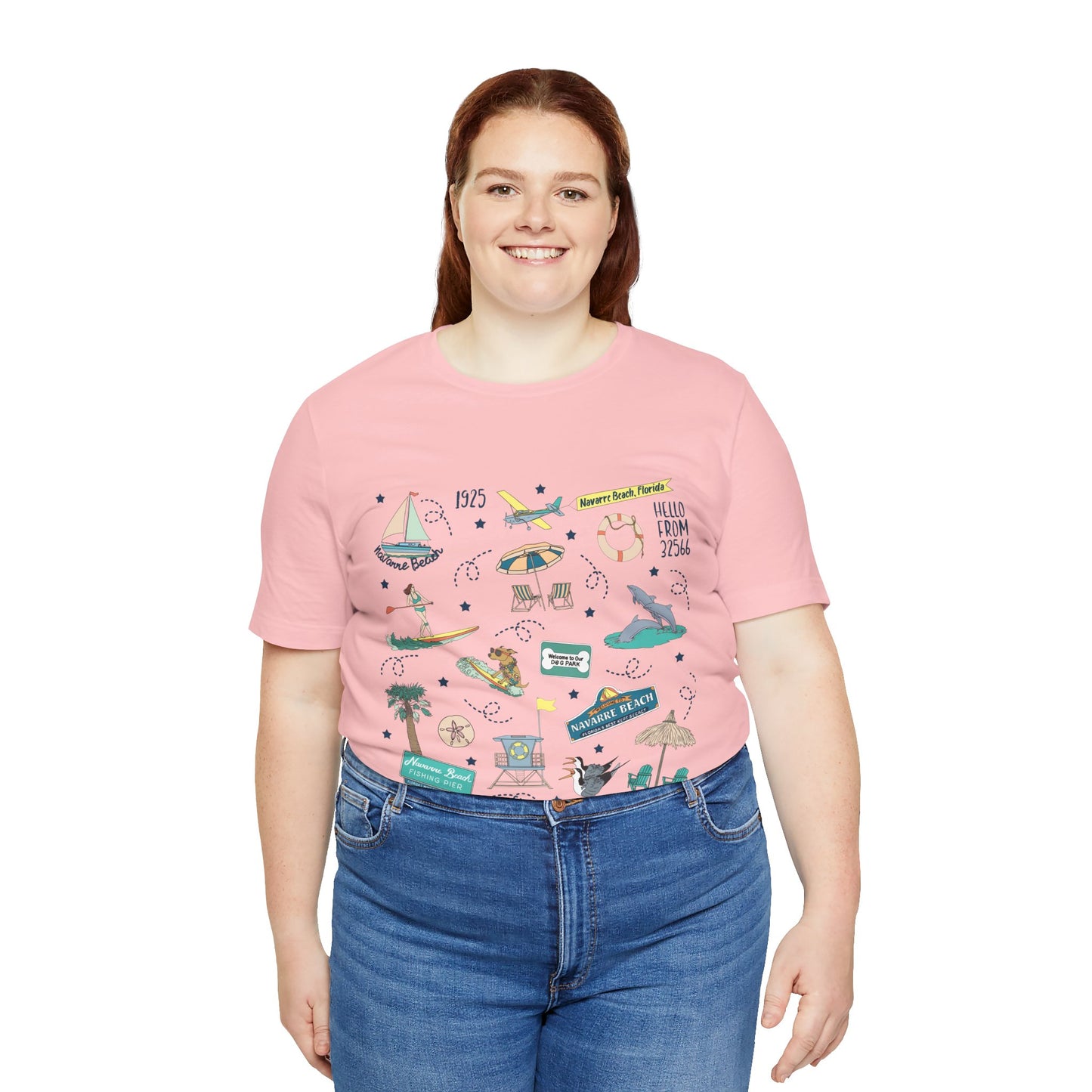 Unisex Jersey Short Sleeve Tee with Navarre Beach Florida FL landmarks print